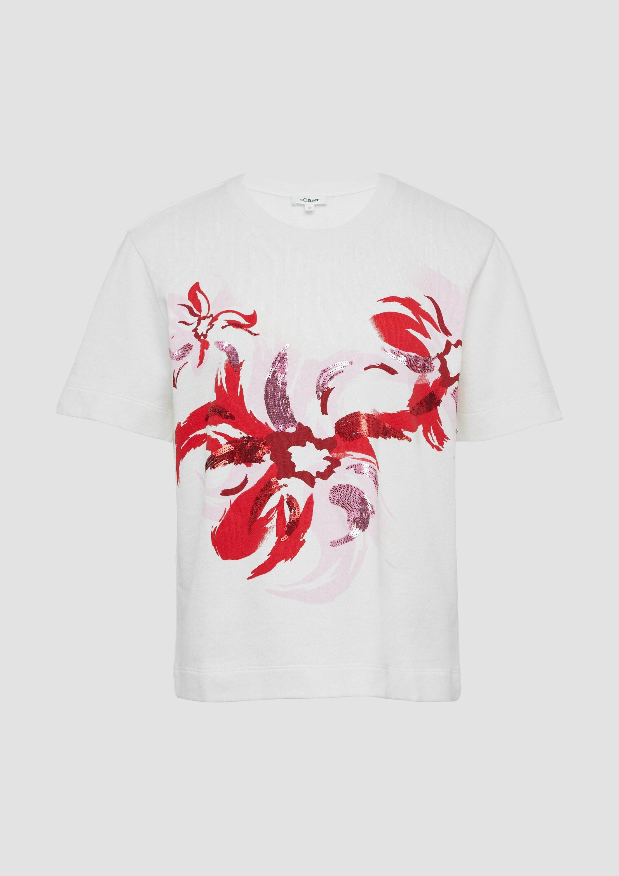 s.Oliver Kurzarmshirt Sweatshirt Leichtes Kurzarm-Sweatshirt mit Print und Pailletten