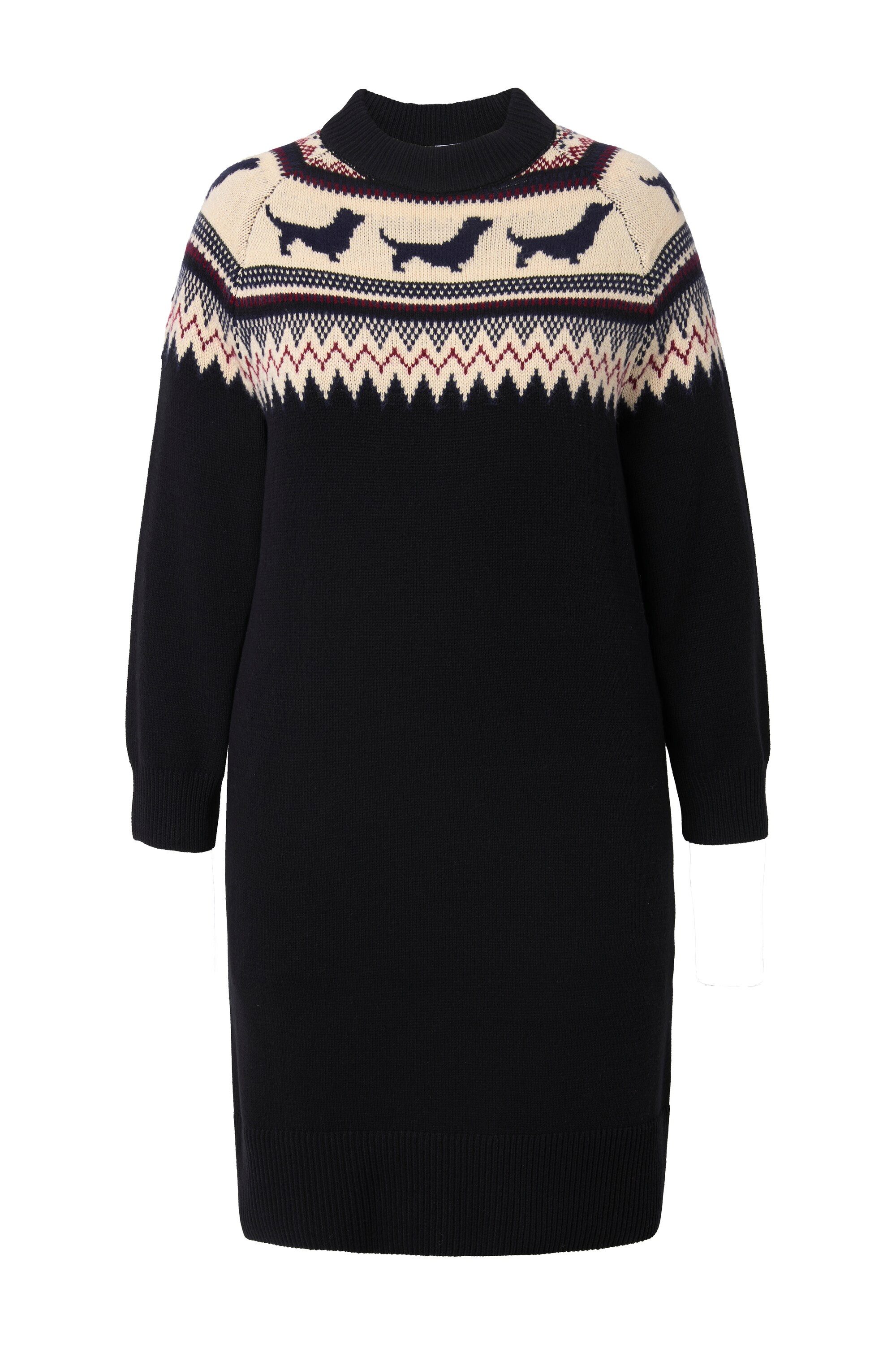 Ulla Popken Strickkleid Norweger-Strickkleid Hunde Stehkragen günstig online kaufen