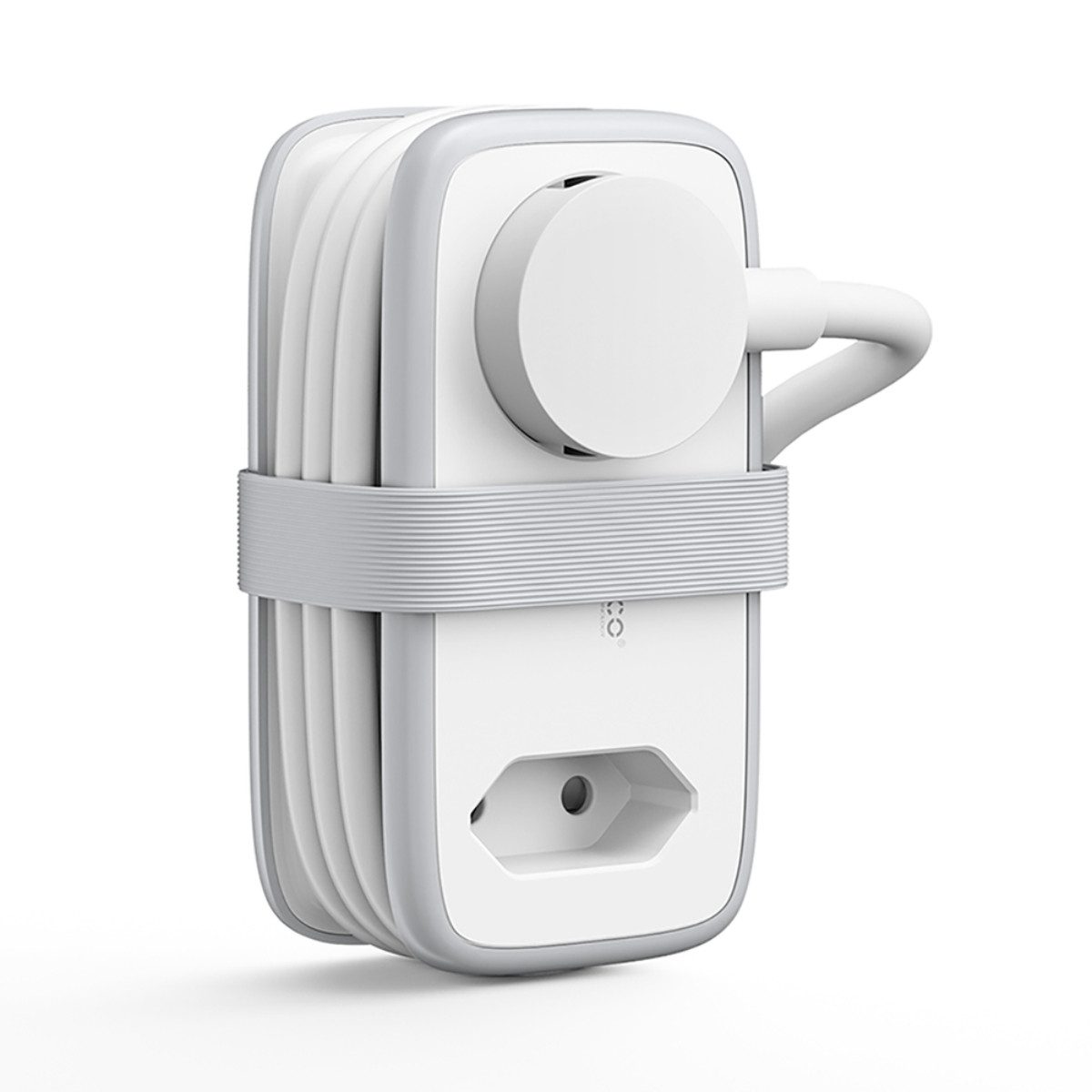 ORICO APP Steckdosenleiste 5-fach (2 USB-A-Anschlüsse, 1 USB-C-Anschluss, 2 Schuko-Steckdosen, Integrierte Kabelaufwicklung), Flacher Stecker