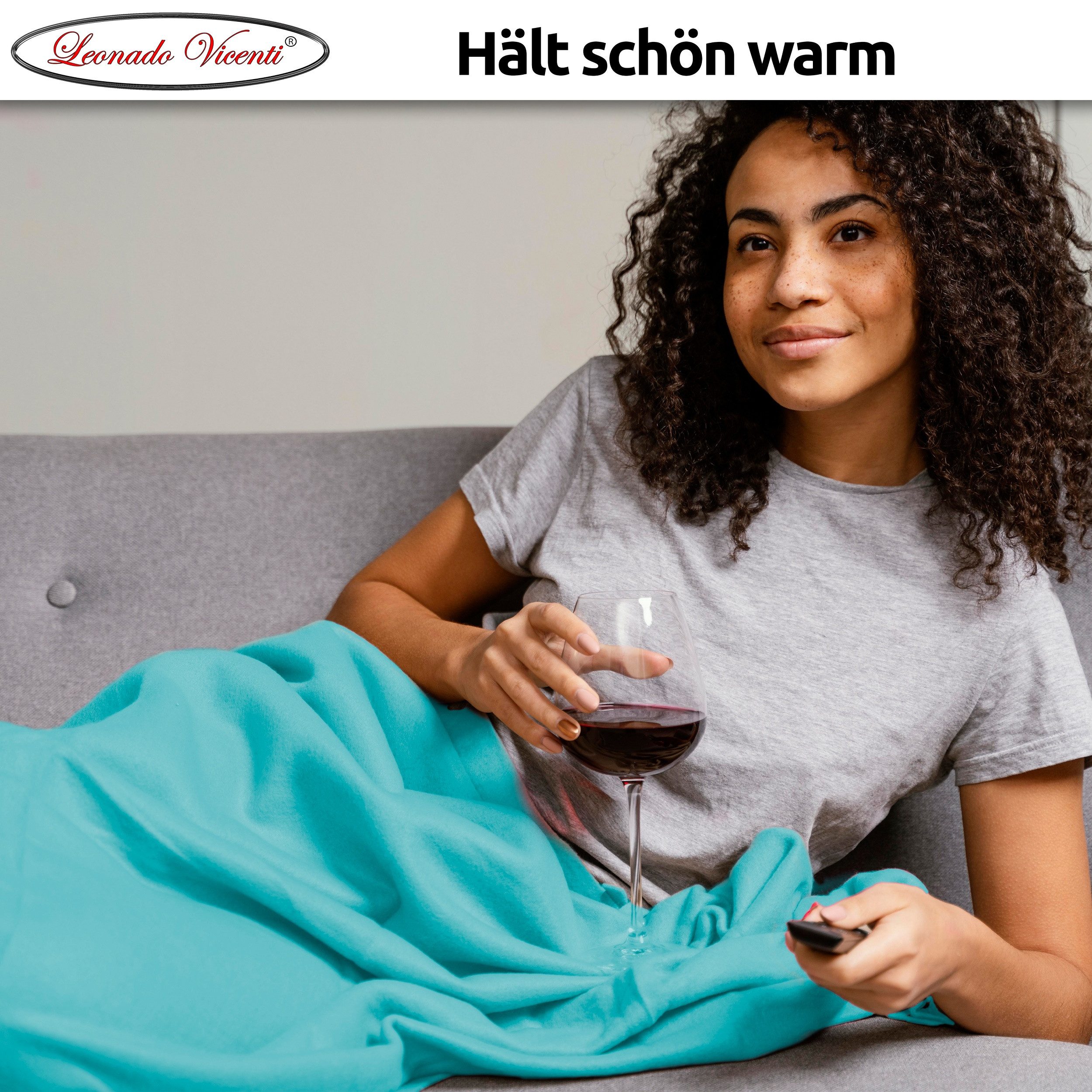 Wohndecke kuschelig warm, 2er Pack 150x200, Leonado Vicenti, Kuscheldecke flauschig weich, Einfarbig,2er Set – Bild 2 von 5