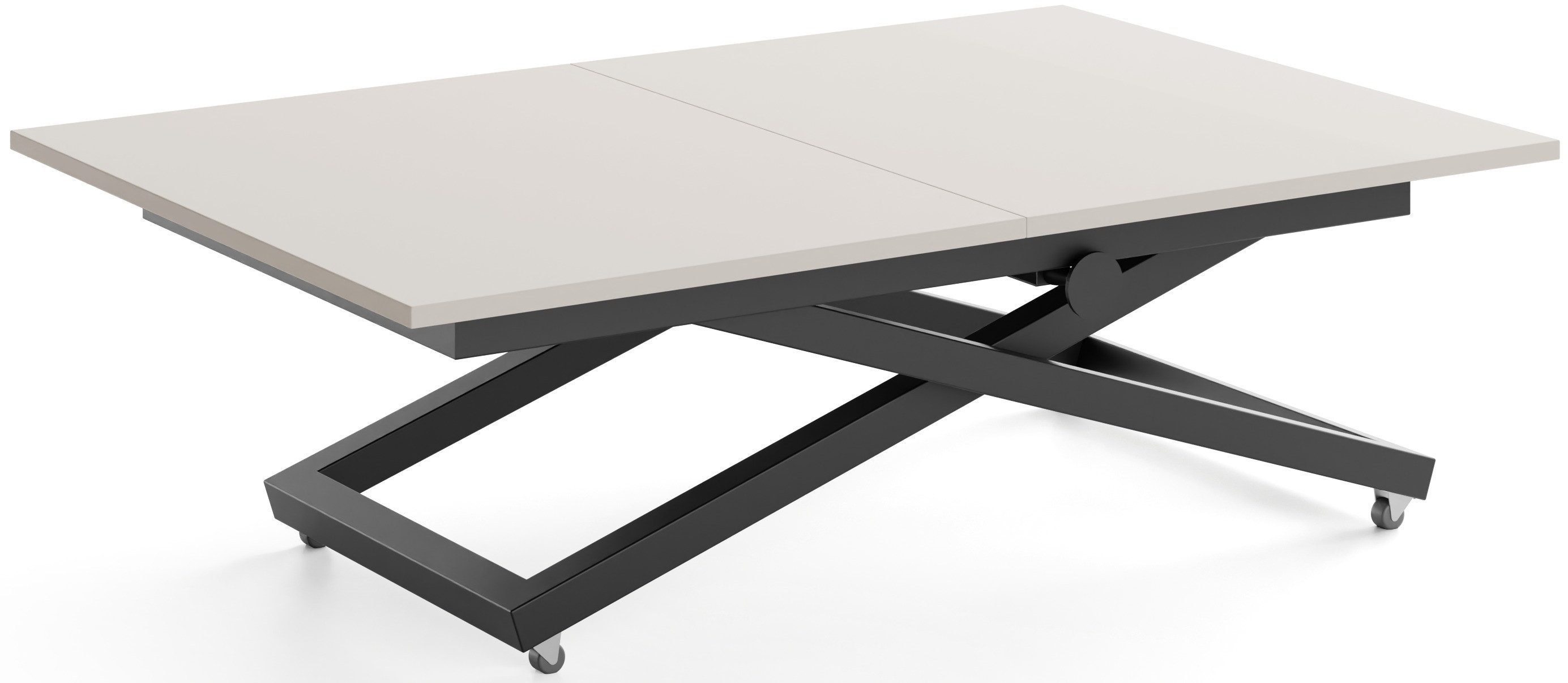 WFL GROUP Couchtisch Axen Ausziehbarer Höhenverstellbarer Couchtisch mit X-Metallgestell (MADE IN EU, 120 x 80 cm ausziehbar auf 160 cm, höhenverstellbar von 38 bis 75 cm), Multifunktional Rechteckiger Wohnzimmertisch mit Rollen