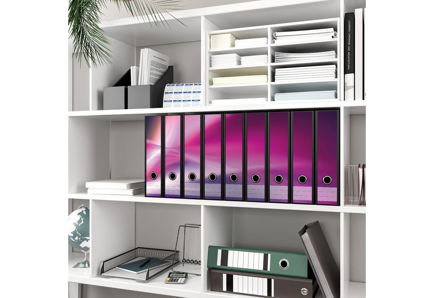 Thumbnail - Wallario Etiketten Abstrakte Formen und Linien in pink lila, Ordnerrücken-Sticker in verschiedenen Ausführungen