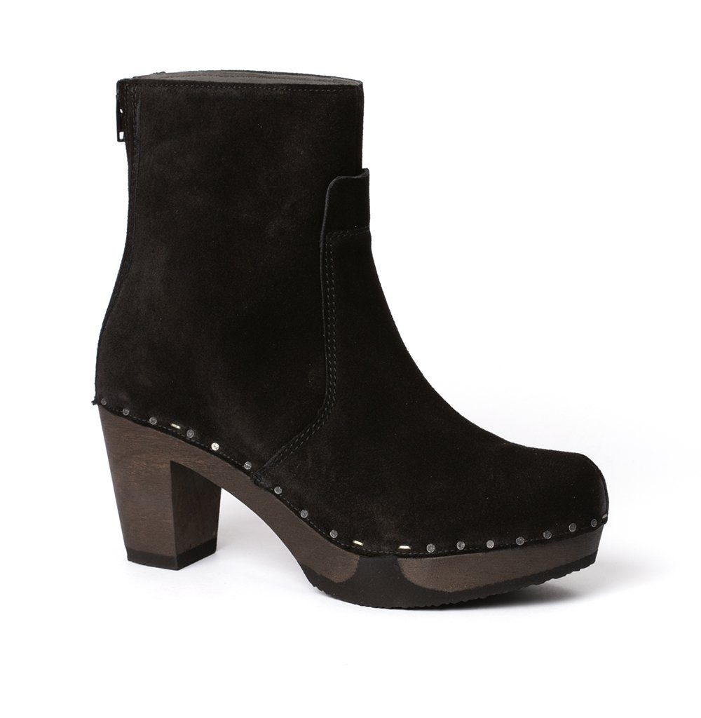 FRANKA Kaschmir schwarz (dunkel), Winter, Holz, Clogs, Damen, bequem Stiefelette