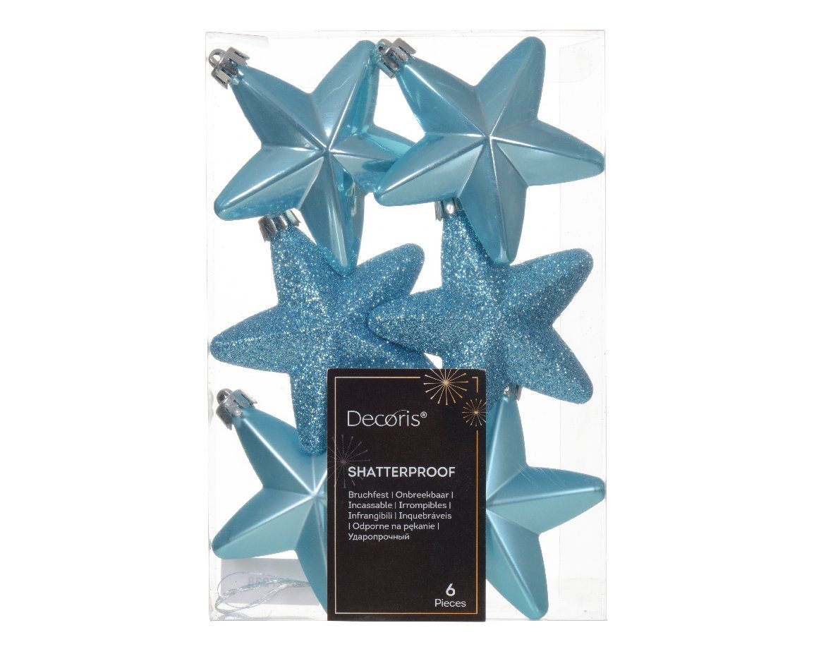 Kaemingk Christbaumschmuck, Christbaumschmuck Sterne Kunststoff 7cm 6 Stück - Zuckerblau