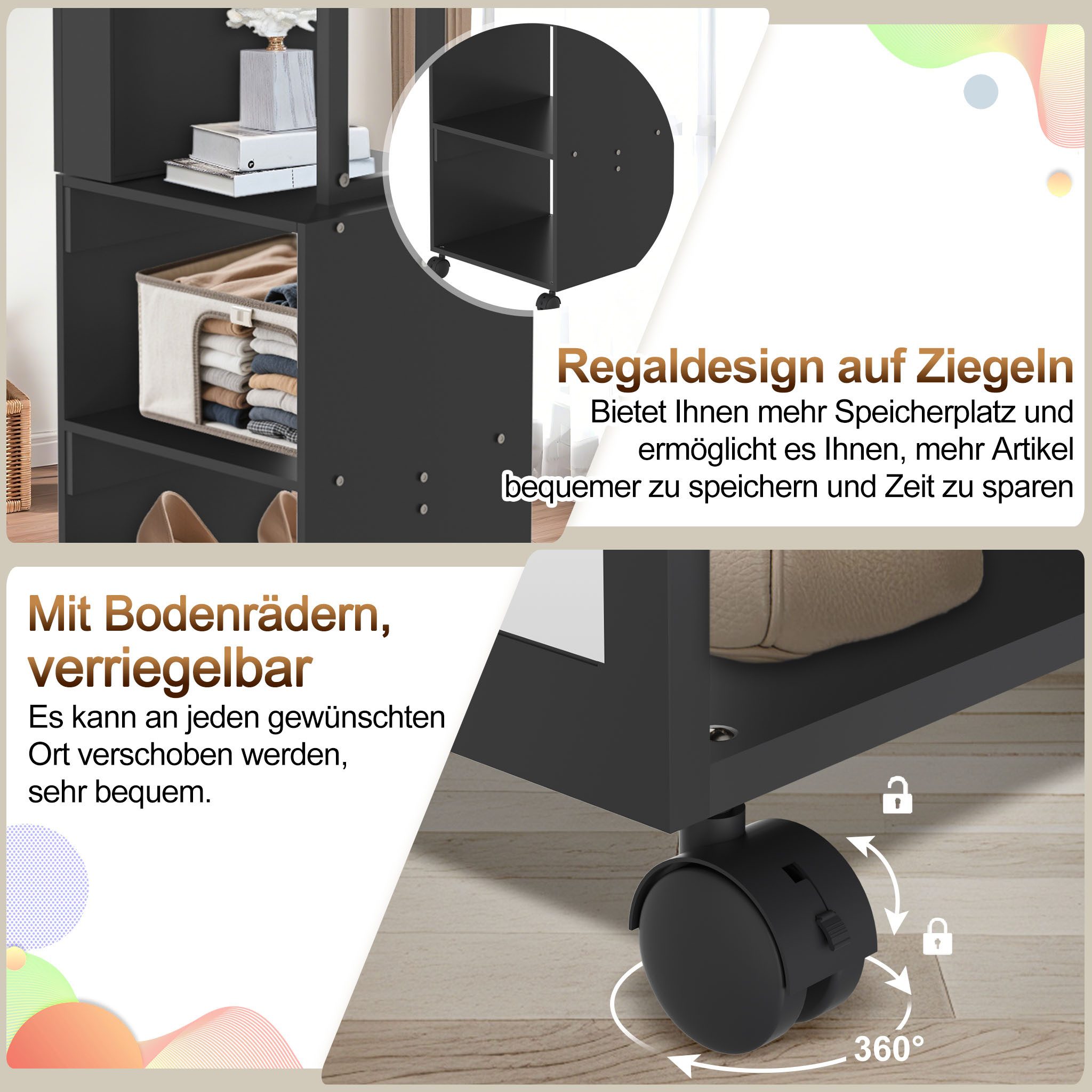 FIVMEN Schmuckschrank Spiegelschrank zur Aufhängen Hängend Abschließbar 2 in 1 Make up Spiegel Schminkschrank Mit Rollen Weiß/Schwarz