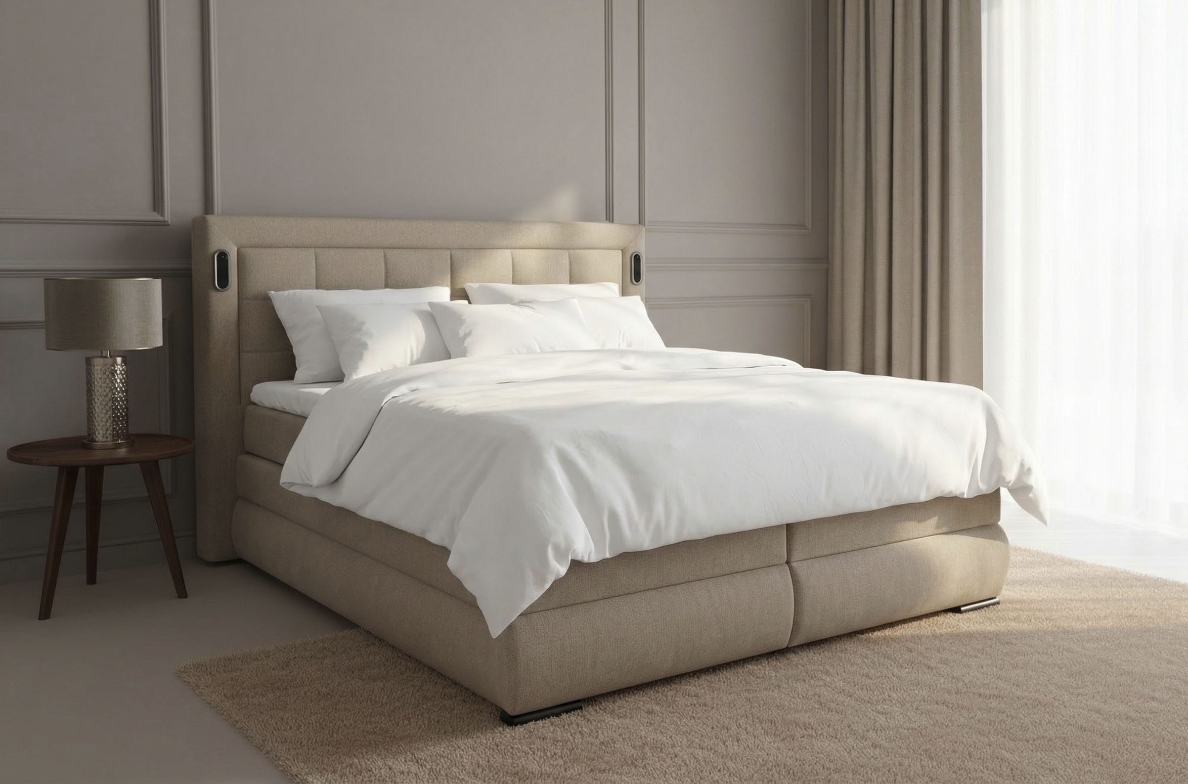 OTTO home Boxspringbett MIVVA mit Bettkasten, mit Taschenfederkernmatratze H3, H3/H4 mix, H4 (mit hochwertigem Strukturstoff, wahlweise mit LED-Leuchten), mit K – Bild 4 von 5