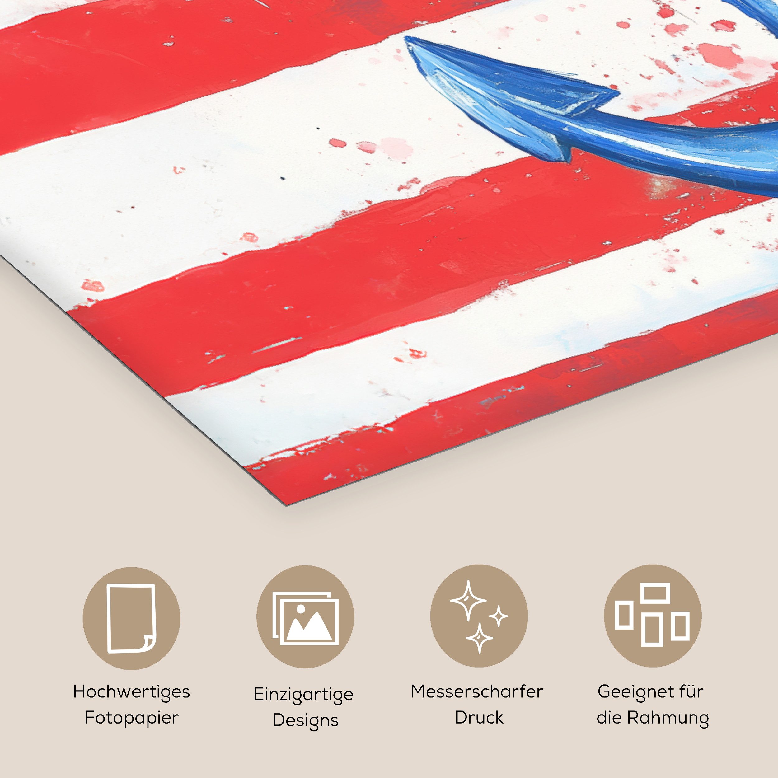MuchoWow Poster Anker - Farbspritzer - Rot - Blau, (1 St), Poster ohne Rahmen, Wandbild, Wandposter, 30x20 cm