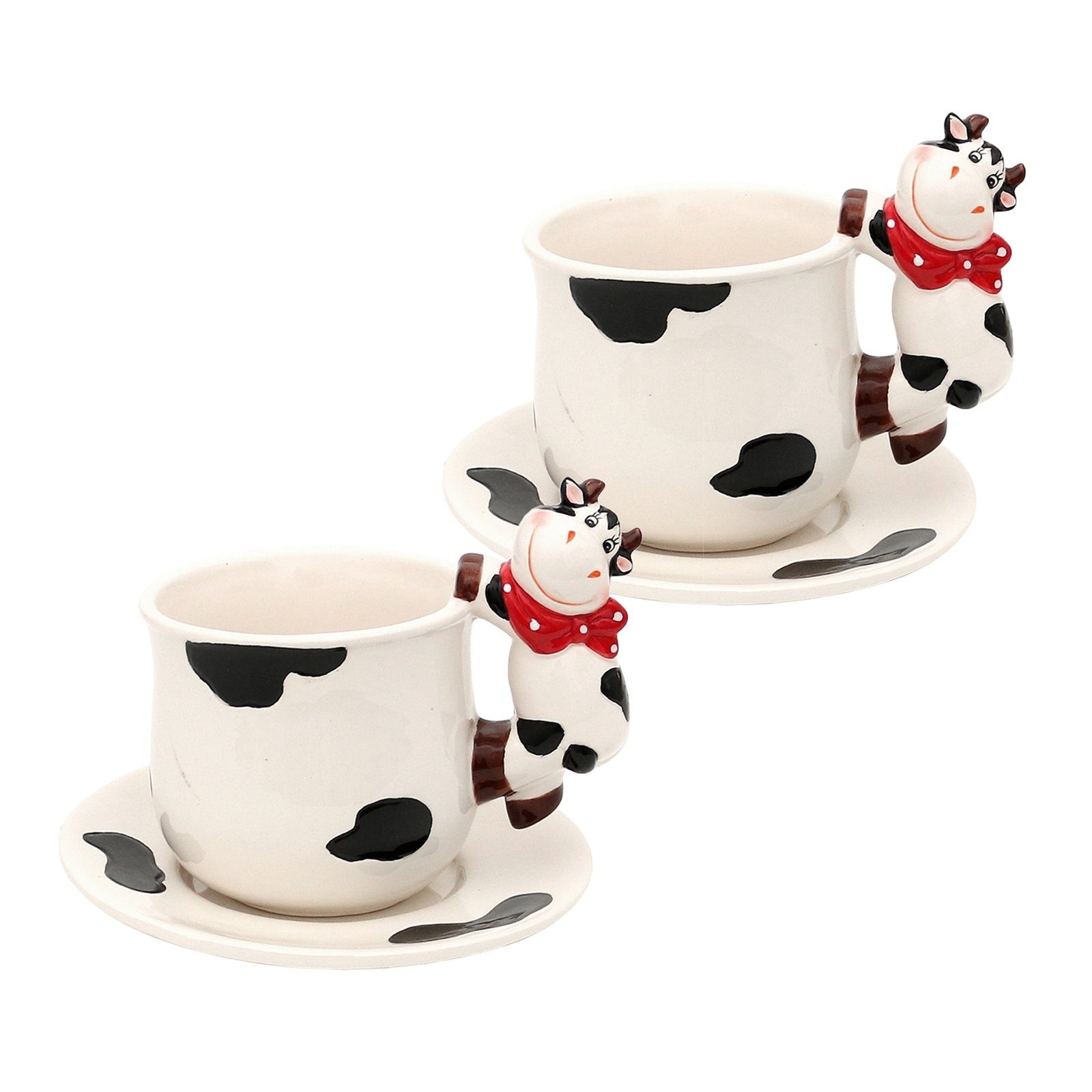 Neuetischkultur Tasse Tasse mit Unterteller Kuh 2er-Set, Keramik, Kaffeetasse Kaffeebecher Kaffeepot