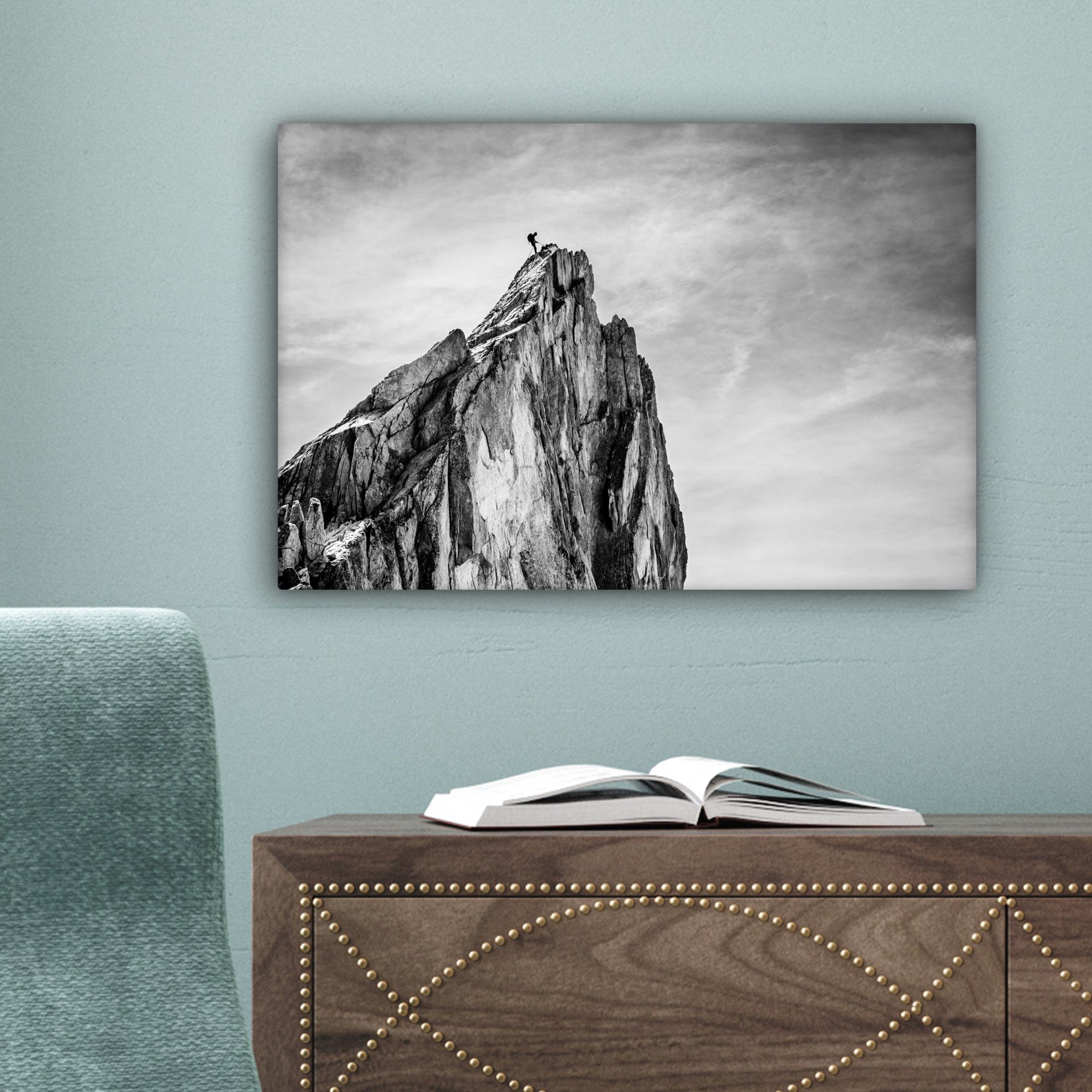 OneMillionCanvasses® Leinwandbild Berg - Natur - Klettern - Schwarz und weiß, Fotodruck (1 St), Leinwand Bilder Klein, Wand Dekoration Aesthetic 30x20 cm – Bild 3 von 5
