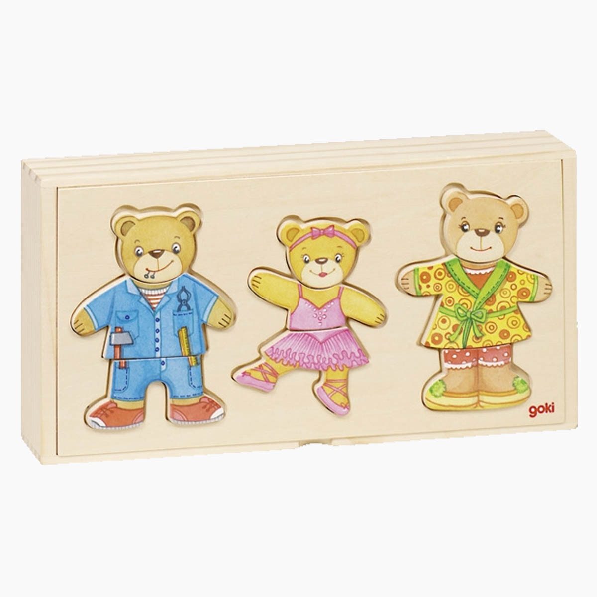 goki Biegepuppe Anziehpuppenpuzzle Bärenfamilie (Spar-Set, 36-tlg., packung), Fördert Motorik, Konzentration und kreatives Denken