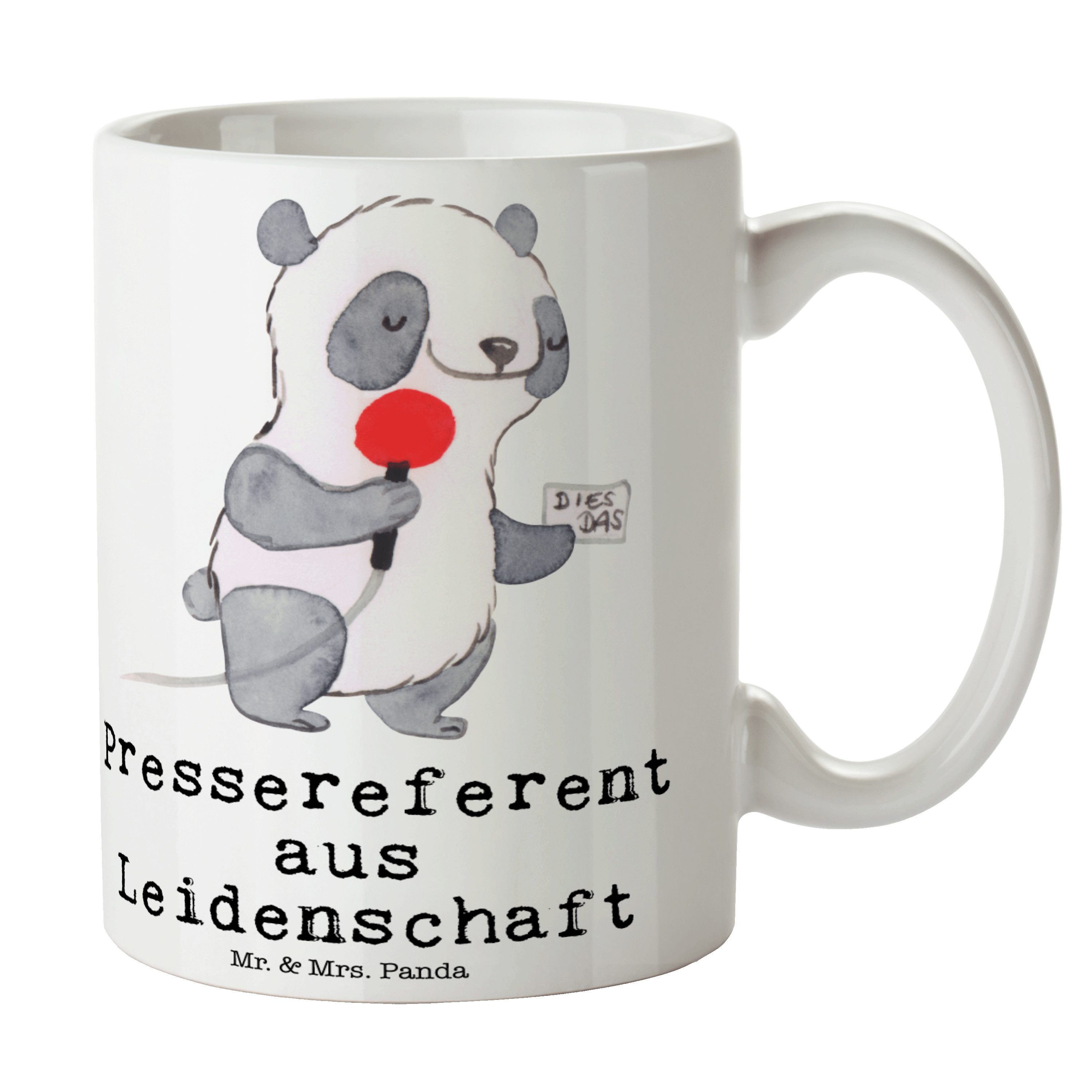 Mr. & Mrs. Panda Tasse Pressereferent aus Leidenschaft - Weiß - Geschenk, Büro Tasse, notiz, Keramik