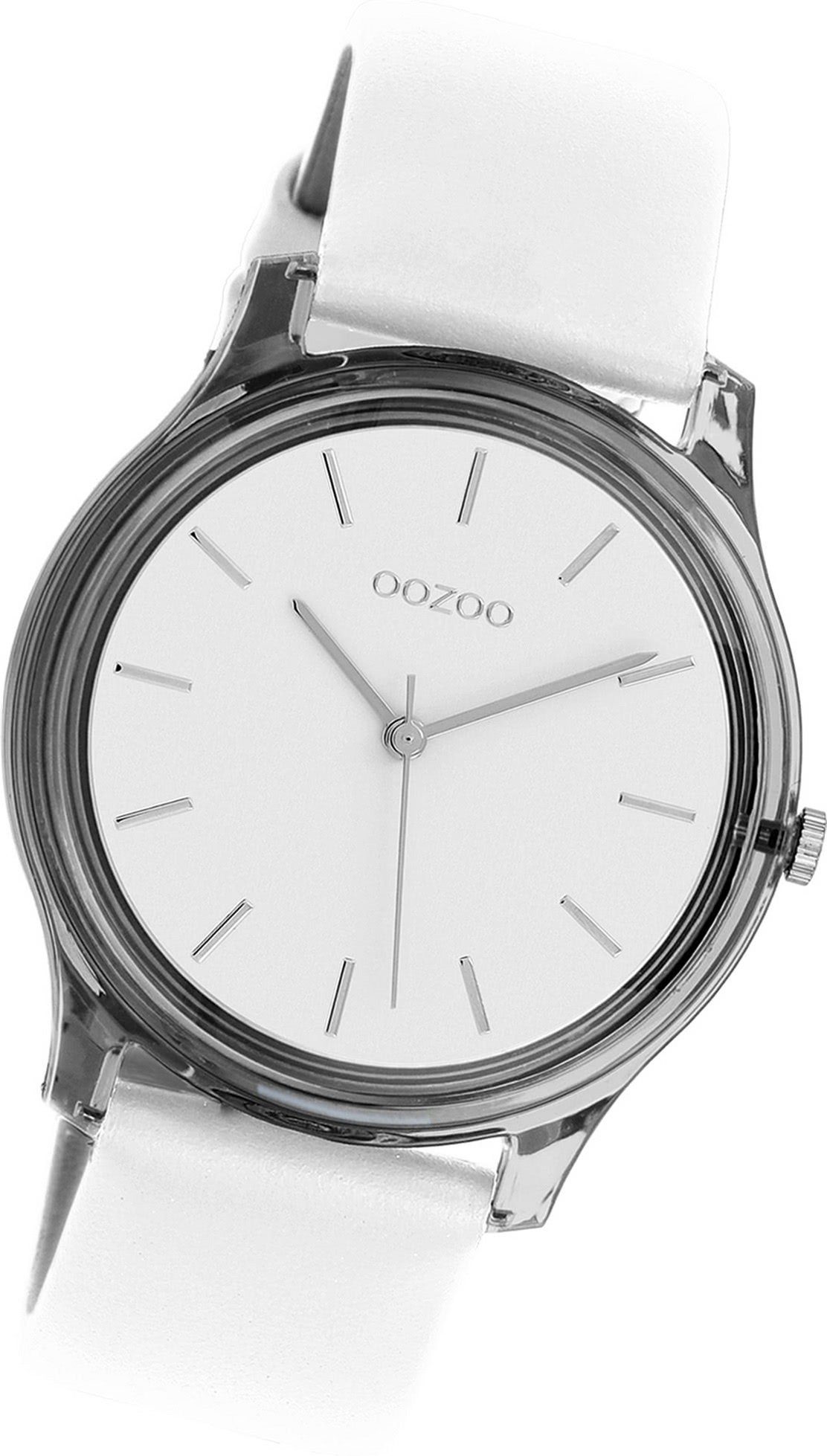 Oozoo Armbanduhr Lederarmband weiß, 36mm) mittel Timepieces, OOZOO Quarzuhr rundes (ca. Damenuhr Damen Gehäuse,