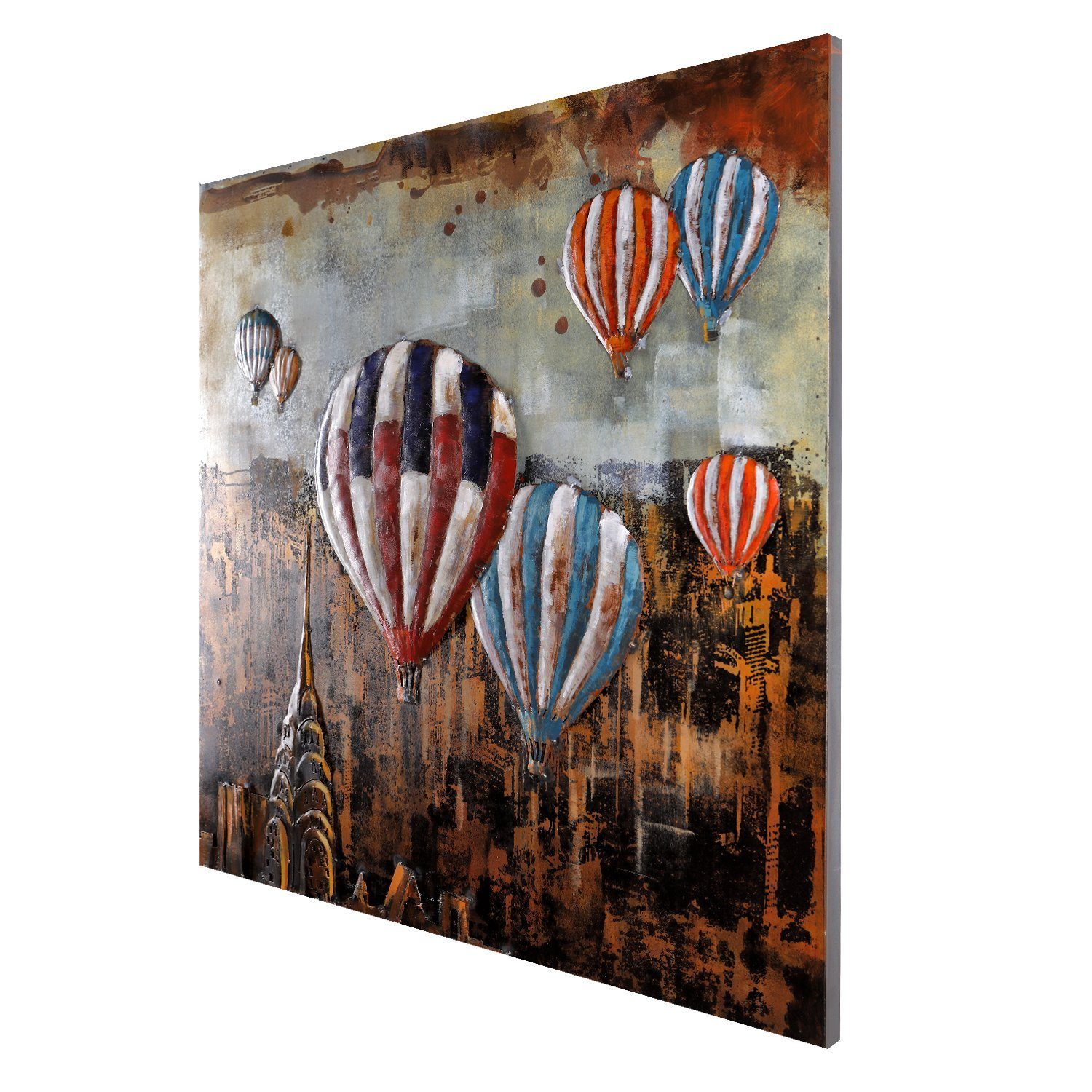 Home4Living Metallbild Wandbild Metallbild Heißluftballon 3D-Optik 100x100cm, Heißluftballon New York, 3D Effekt