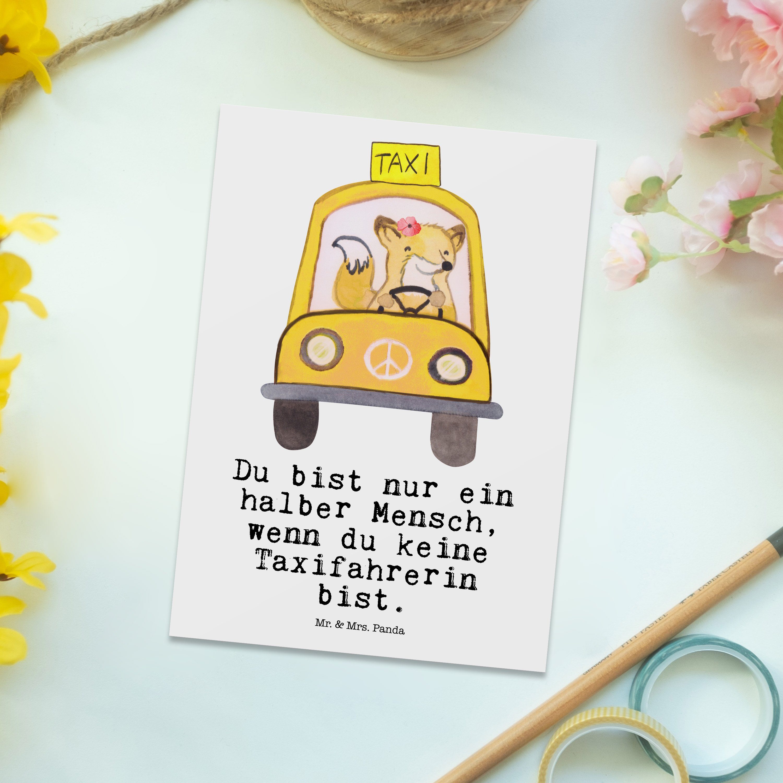 Mr. & Arbeit Herz Geschenkkarte, Taxifahrerin Geschenk, Mrs. - Weiß Panda Postkarte - Beruf, mit