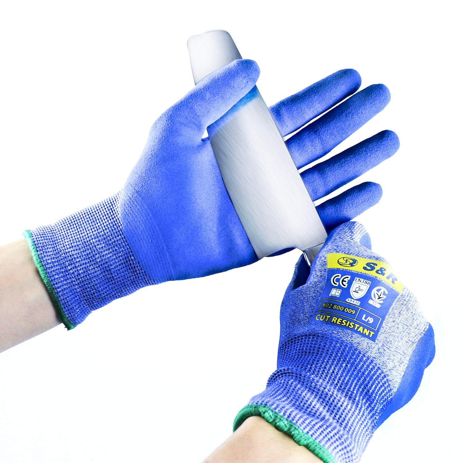 S&R Schnittschutzhandschuhe Schnittfeste Schutzhandschuhe 1 Paar mit Nitrilbeschichtung in M / 8 (2-St) Anti-Rutsch Рабочие перчатки für Montage, Bauen, Restauration
