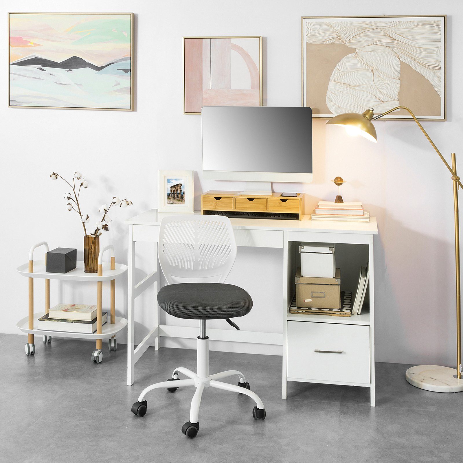 SoBuy Schreibtischstuhl Rücklehn höhenverstellbar FST64, Bürostuhl weiß Drehstuhl mit Jugenddrehstuhl