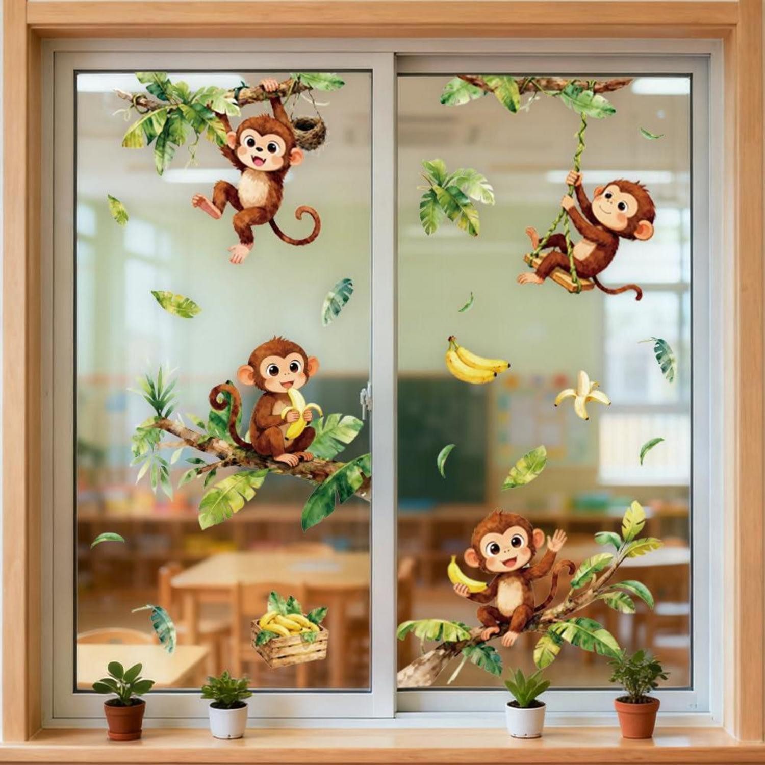 LuxusKollektion Fensterbild Fensterbilder Affe Blätter doppelseitig 120x30cm