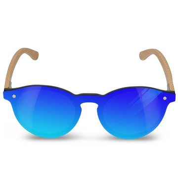 Navaris Sonnenbrille Sonnenbrille polarisiert randlos mit Holzbügeln - UV400 Damen Brille Herren Holzbrille - Holz Sonnenbrille und Etui