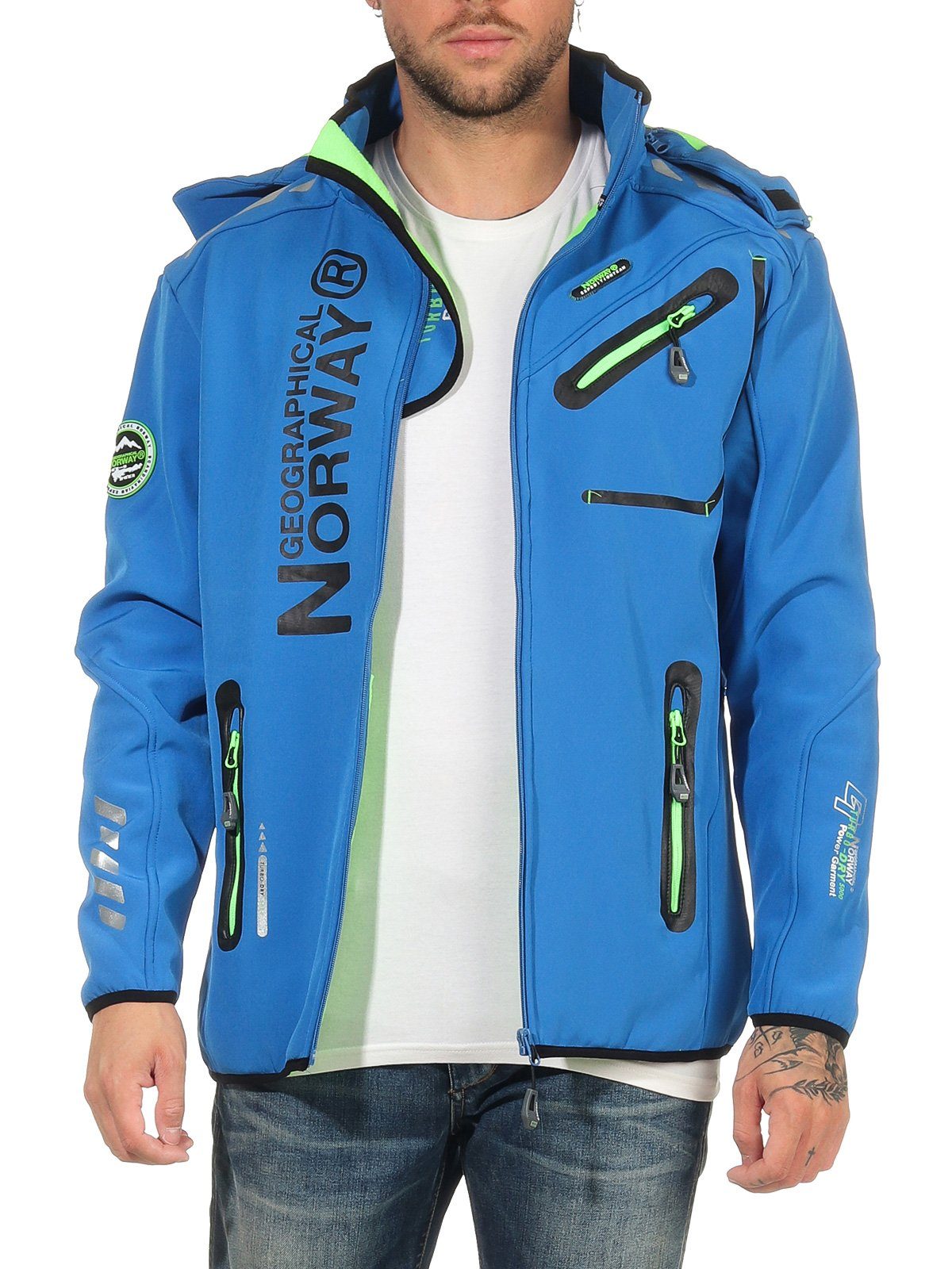Geographical Norway Softshelljacke Herren Softshell Sport Outdoor Wander Trekking Jacke in Unifarbe, mit abnehmbarer Kapuze, mit Stehkragen