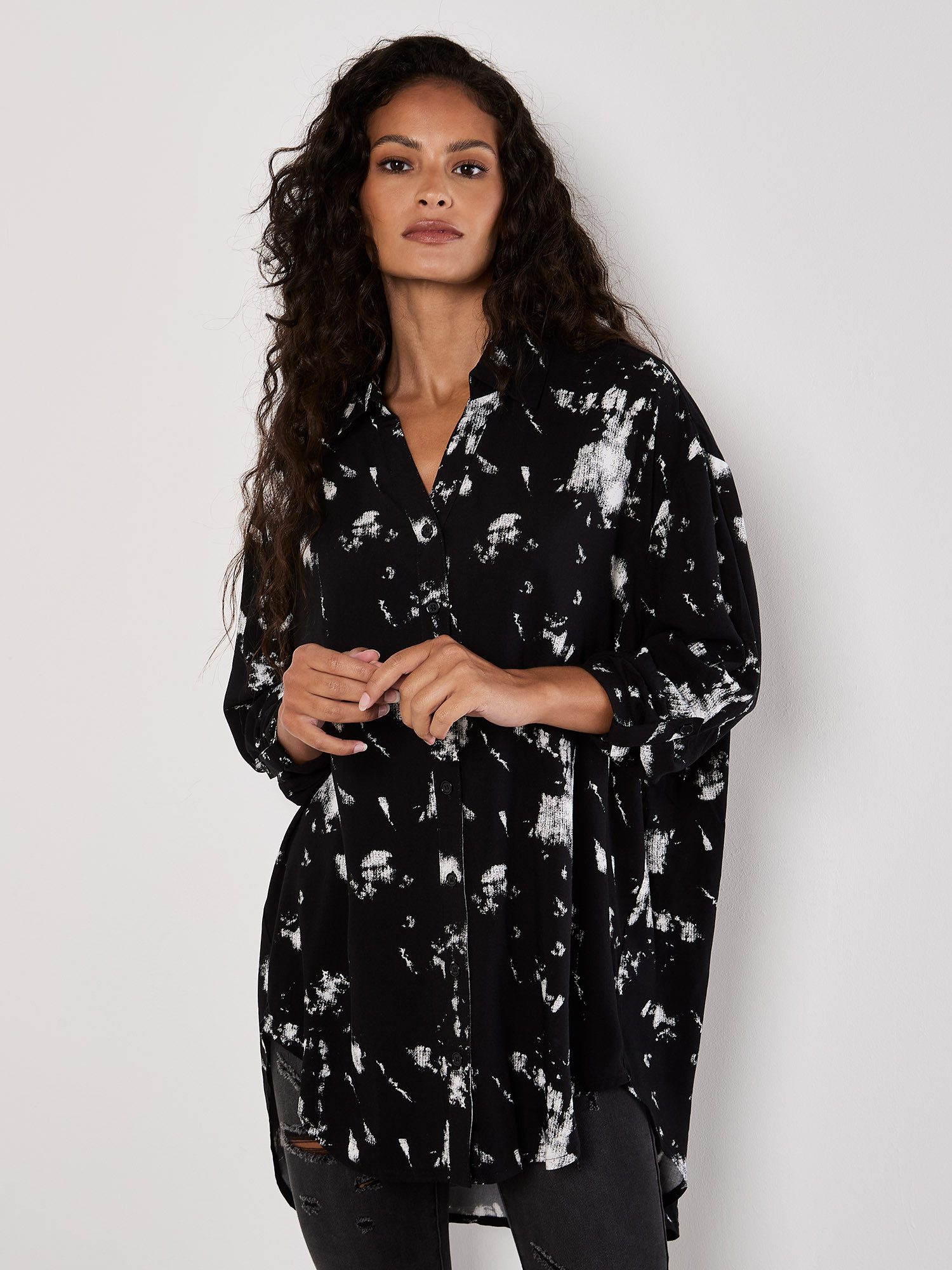 Apricot Longbluse Longshirt mit Wolkendruck günstig online kaufen