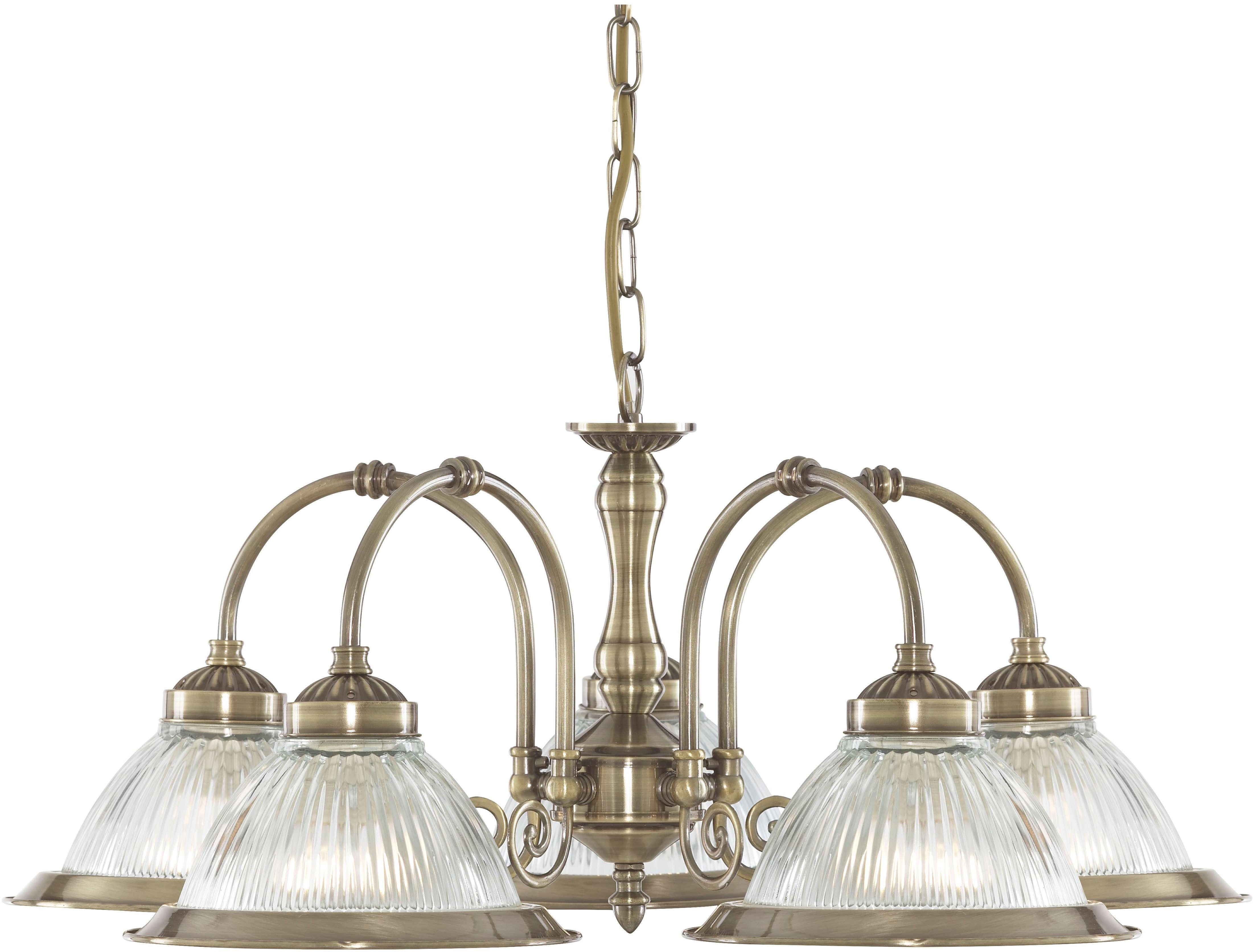 Searchlight Hängeleuchte American Diner 5Lt Pendant - Antique Brass & Ribbed Glass, Leuchtmittel wechselbar