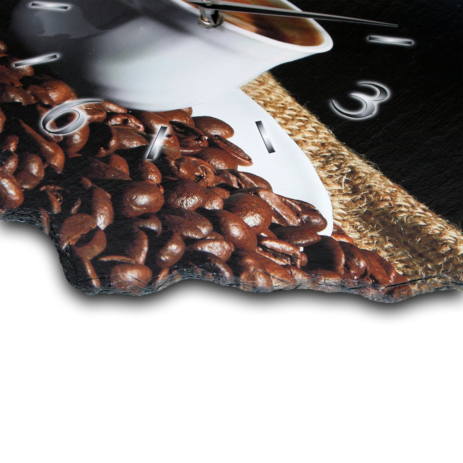 „Kaffee“ Stein Kreative ohne modern) Wanduhr außergewöhnlich, (Funk- (Beton) elegant, oder Feder aus Quarzuhrwerk; Ticken; Design-Wanduhr