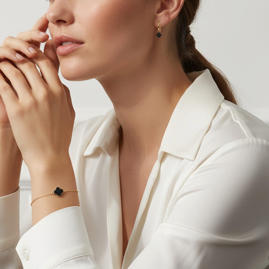 Suzan Gold Schmuckset Noira Grace – 375 Gold Ohrringe & Armband mit schwarz günstig online kaufen