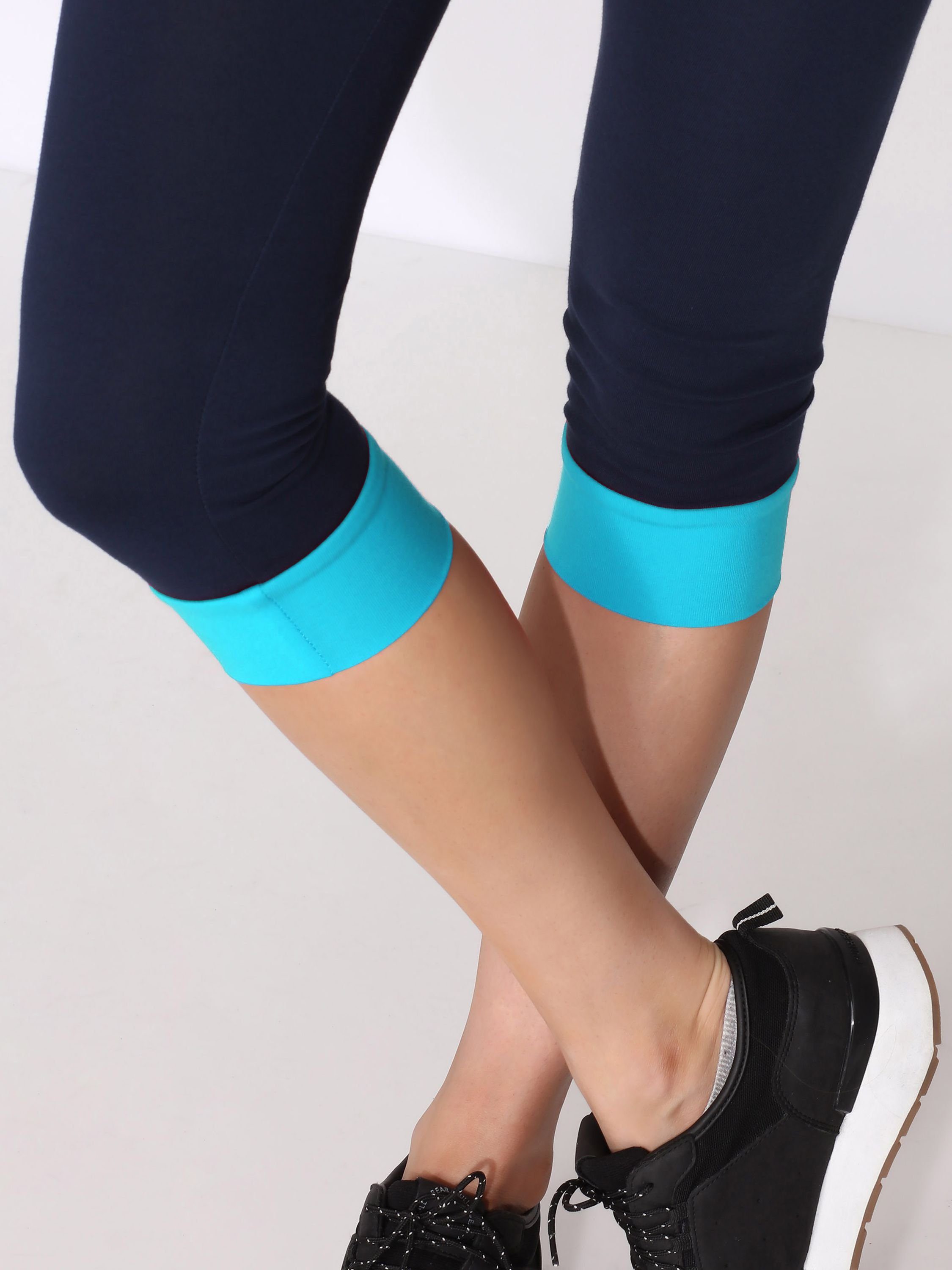 Merry Style Leggings Damen angenähtem MS10-379 Bund (1-tlg) mit Baumwolle aus elastischer Bündchen Leggings Schwarz/Türkis