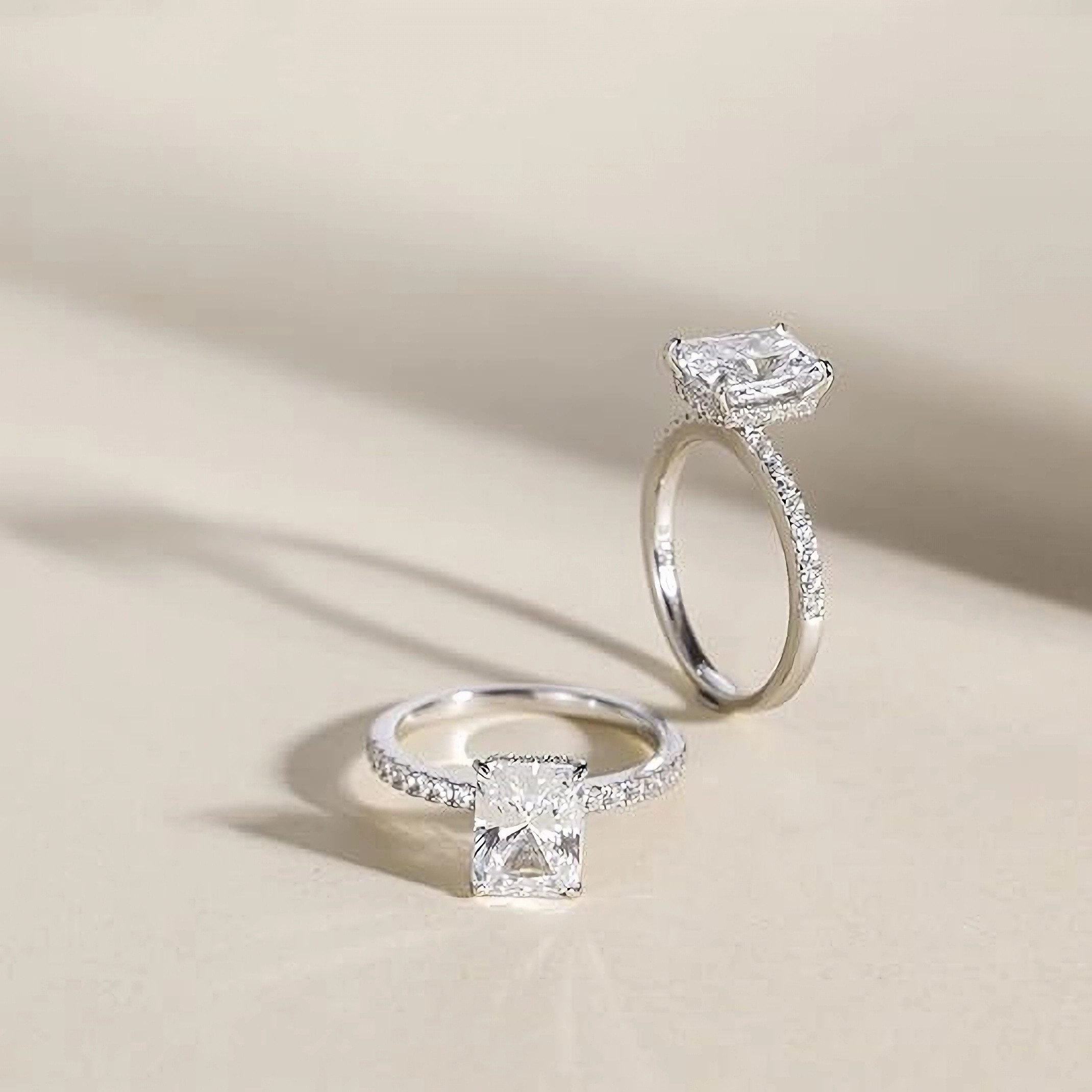 Jumpeak Trauring 585 Gold, 3-Karat-Diamant im Quadratschliff, Damen-Diamantring, E,vvs2,2EX,IGI Zertifikat,Damenring,Geschenk zum Jahrestag