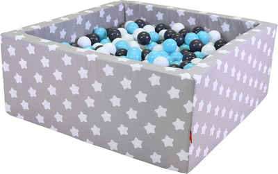 Knorrtoys® Bällebad Soft, Grey White Stars, eckig mit 100 Bällen creme/Grey/lightBlue; Made in Europe