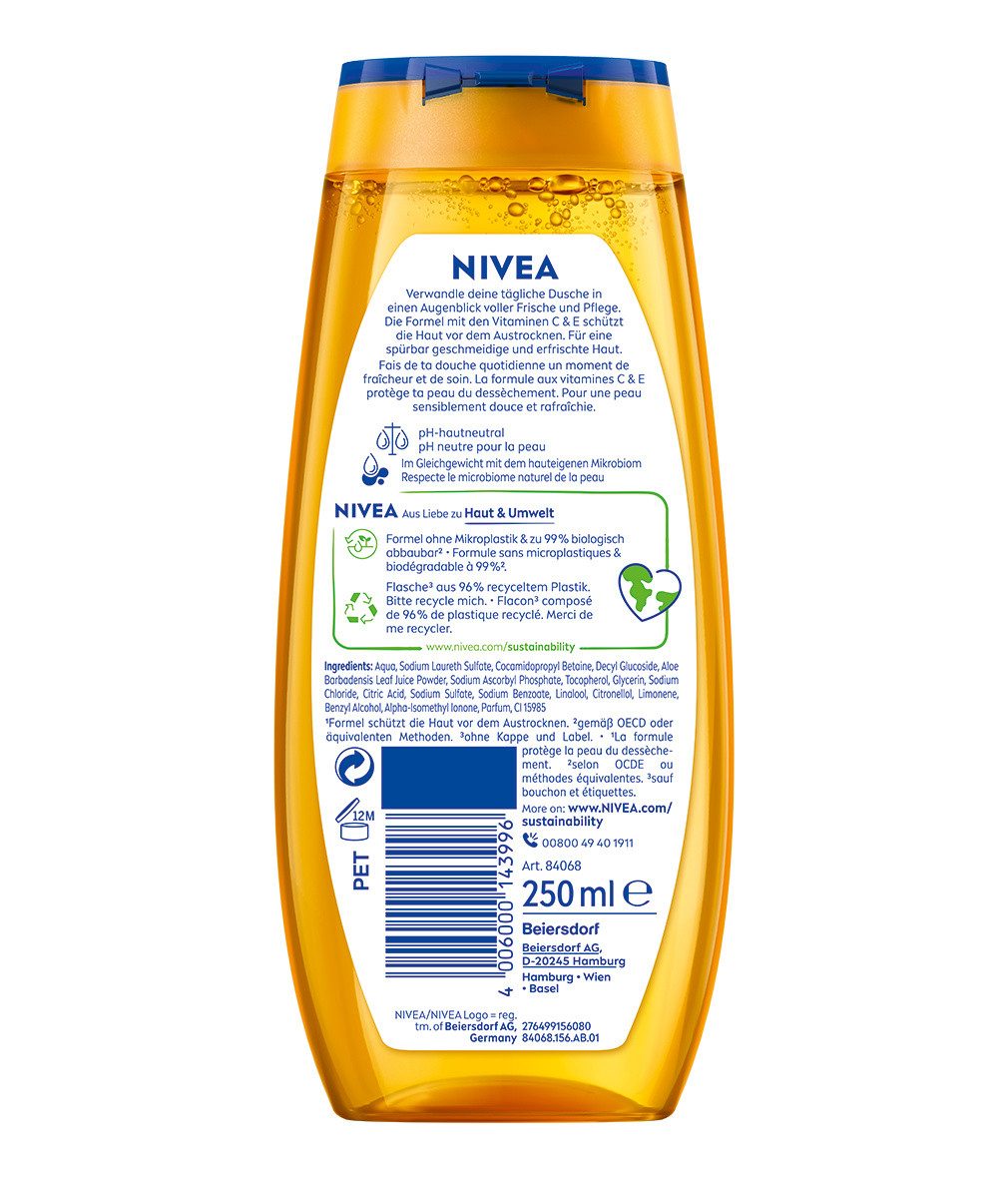 Nivea Duschgel Summer Happiness Sonnenduft 6 x 250 ml, 6-tlg., pH Hautneutral