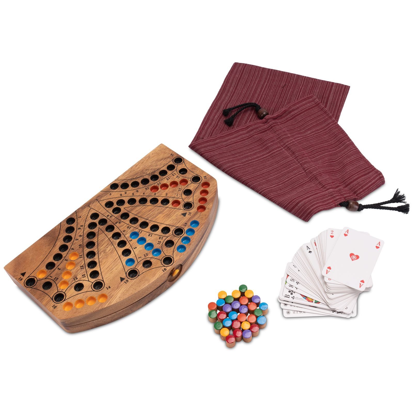 LOGOPLAY Spiel Tock für 6 Spieler, Gesellschaftsspiel, Tock – Gesellschaftsspiel mit Karten für 4 oder 6 Spieler aus Holz