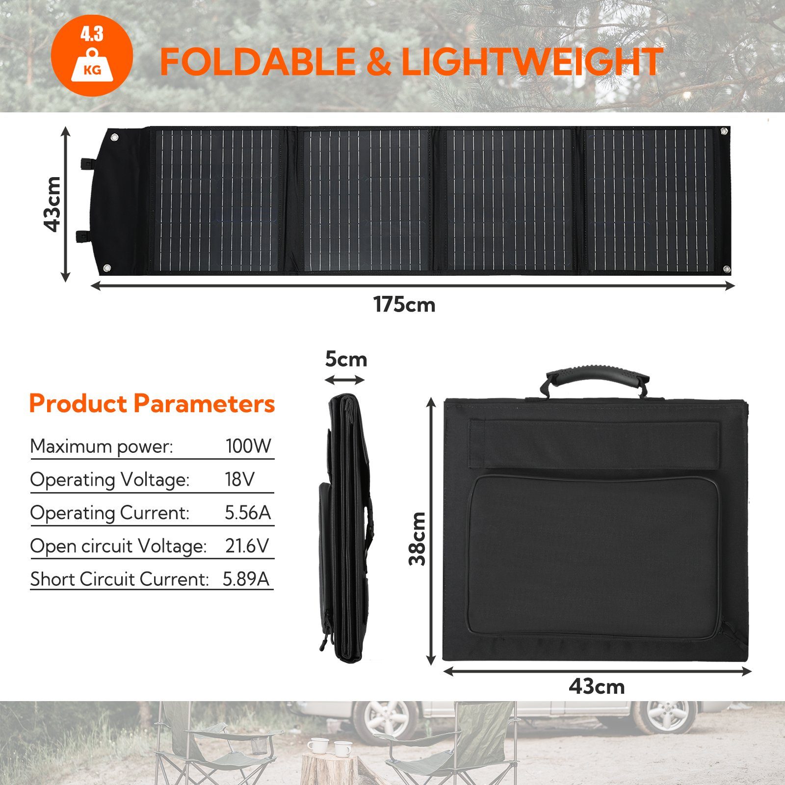 HOMEMORE Faltbares 100W Solarpanel Tragbares Solarmodul Solarladegerät Solarladegerät (für Powerstation Solargenerator Outdoors Camping Wohnmobil Garten)