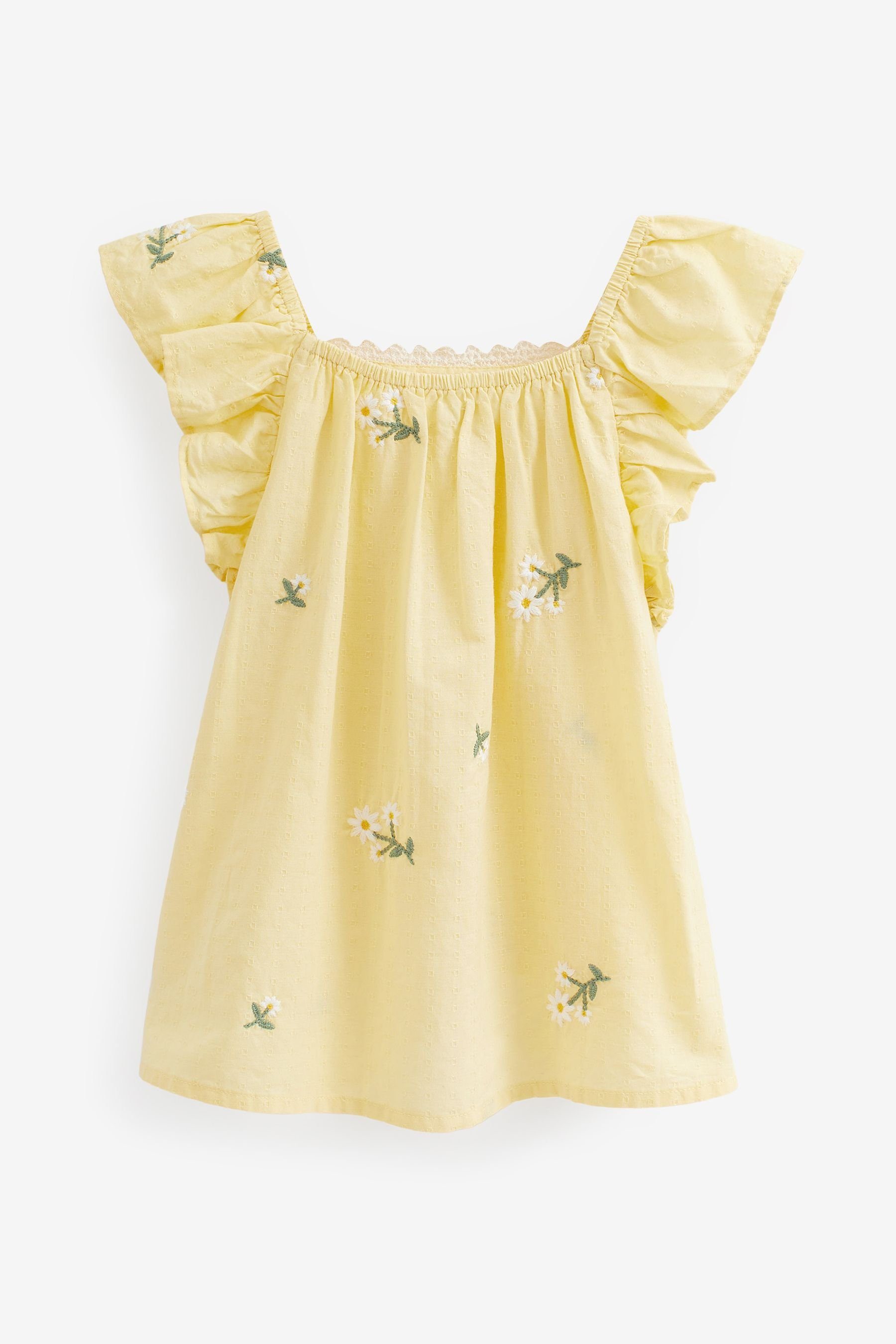 Next Sommerkleid Gerüschtes Kleid mit Lemon Stickereien (1-tlg) Yellow