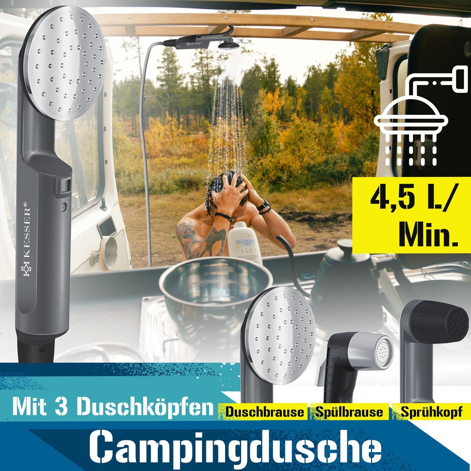 KESSER Gartendusche, Campingdusche mit Akku Tauchpumpe Handbrause 2x 2200 m günstig online kaufen