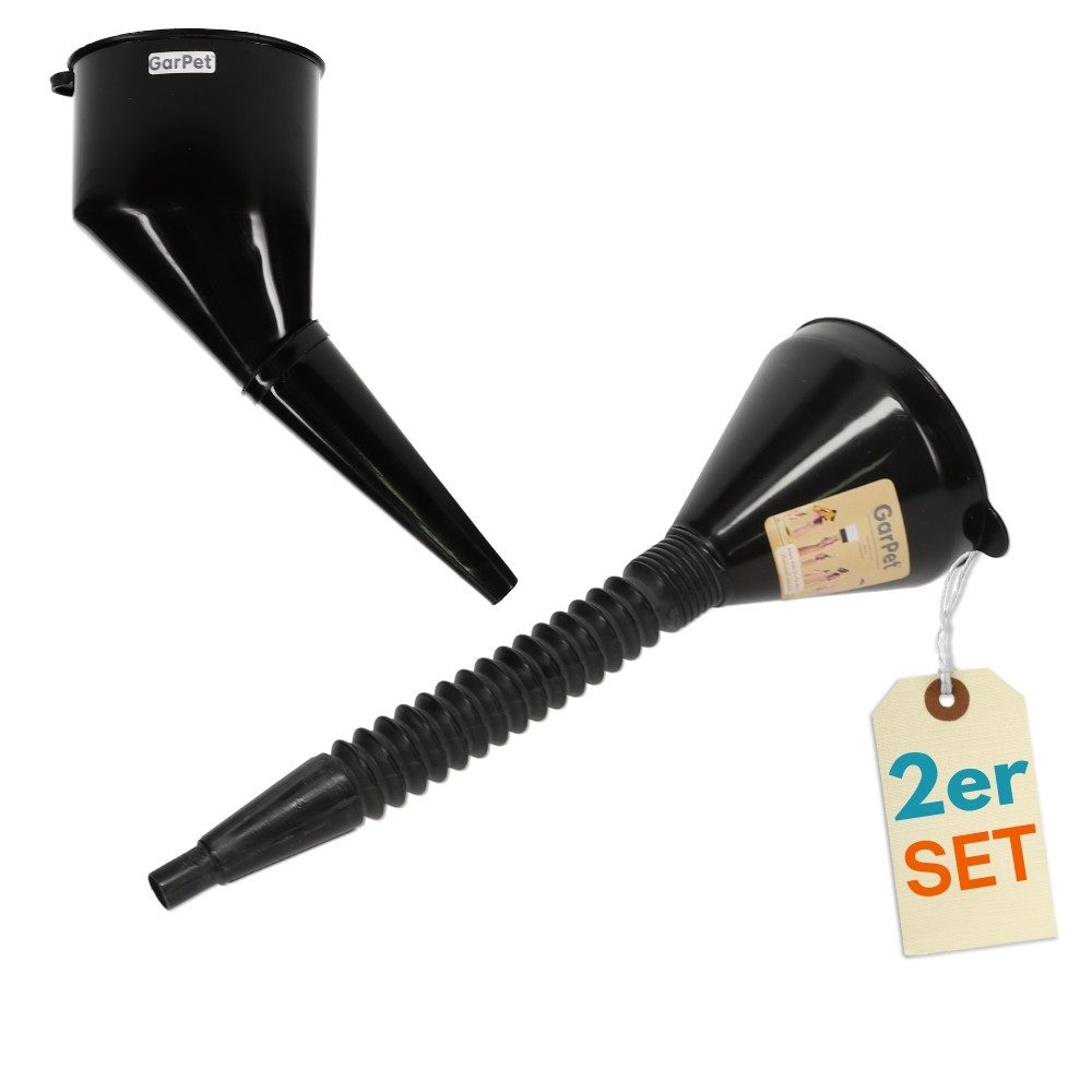 GarPet Öltrichter 2er Set Trichter mit Schlauch und Trichter abgewinkelt mit Sieb