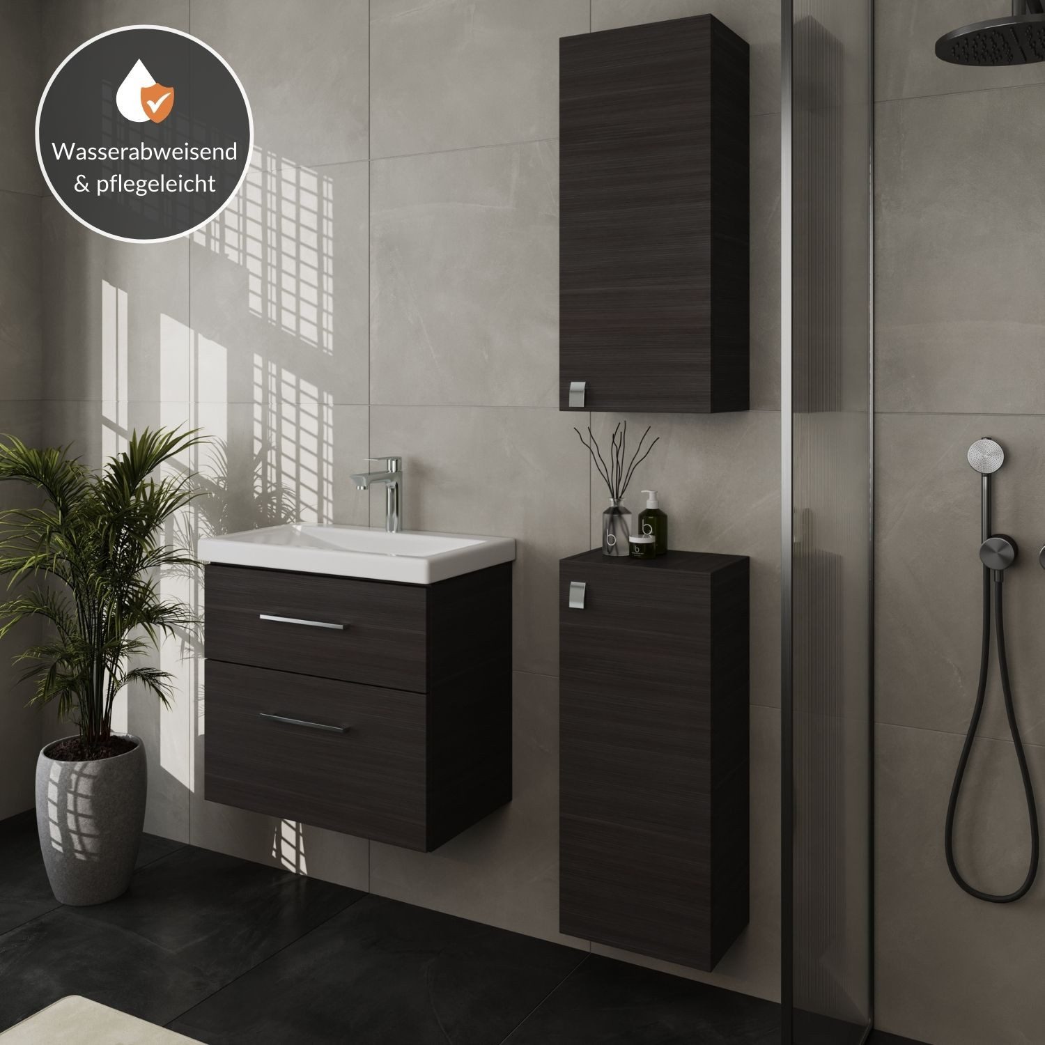 Planetmöbel Badmöbel-Set Badmöbel-Set 63cm mit 2x Midischrank, (Badezimmerschrank, Waschbeckenunterschrank)