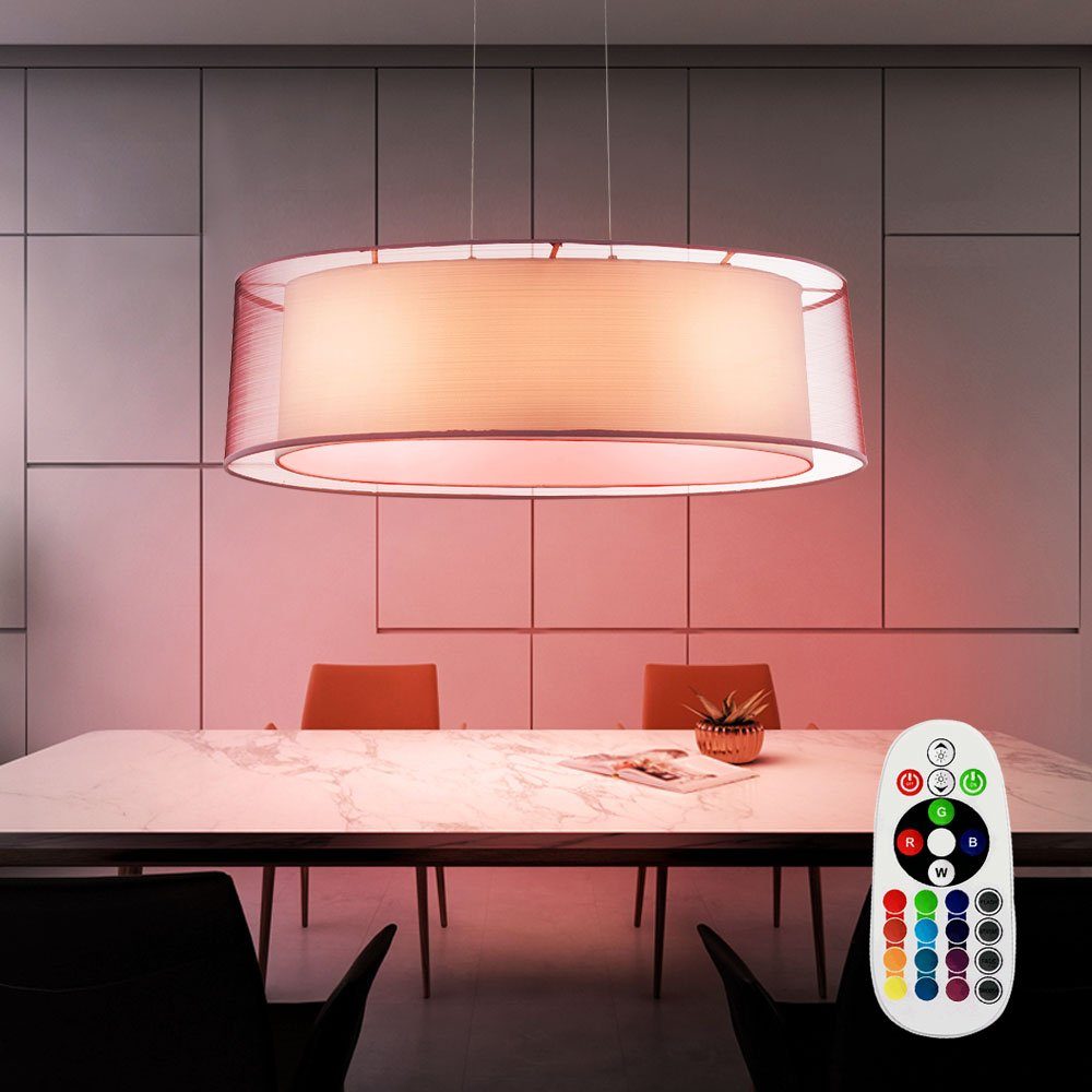 etc-shop LED Pendelleuchte, Leuchtmittel inklusive, Warmweiß, Farbwechsel, Hänge Lampe Gästezimmer Stoff Pendel Leuchte grau Decken