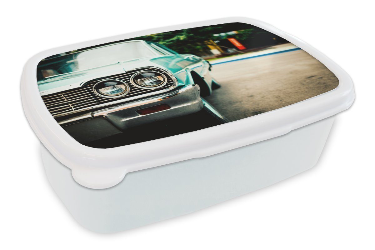 MuchoWow Lunchbox Autos - Retro - Indien, Kunststoff, (2-tlg), Brotbox für Kinder und Erwachsene, Brotdose, für Jungs und Mädchen weiß
