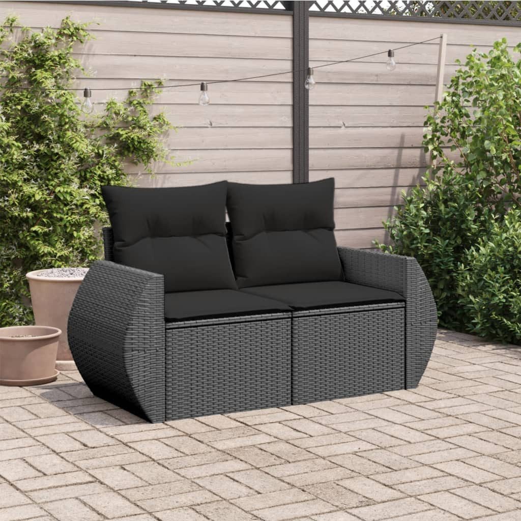 vidaXL Loungesofa Gartensofa mit Kissen 2-Sitzer Schwarz Poly Rattan, 1 Teile