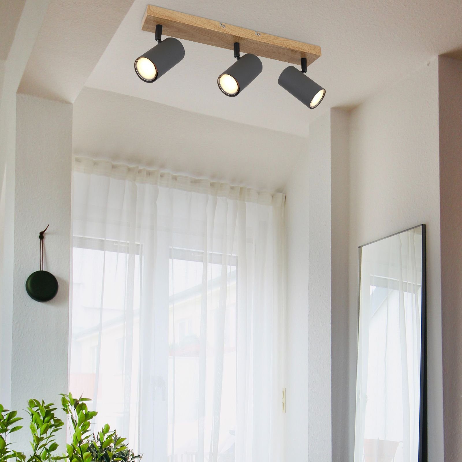 GLOBO LIGHTING Deckenleuchte Deckenleuchte Wohnzimmer Deckenlampe Deckenstrahler Holz Optik, Strahler, 2 - flammig, dimmar - abhängig vom Leuchtmittel, ohne Leuchtmittel, Lichtfarbe ist abhängig vom Leuchtmittel, Schlafzimmer