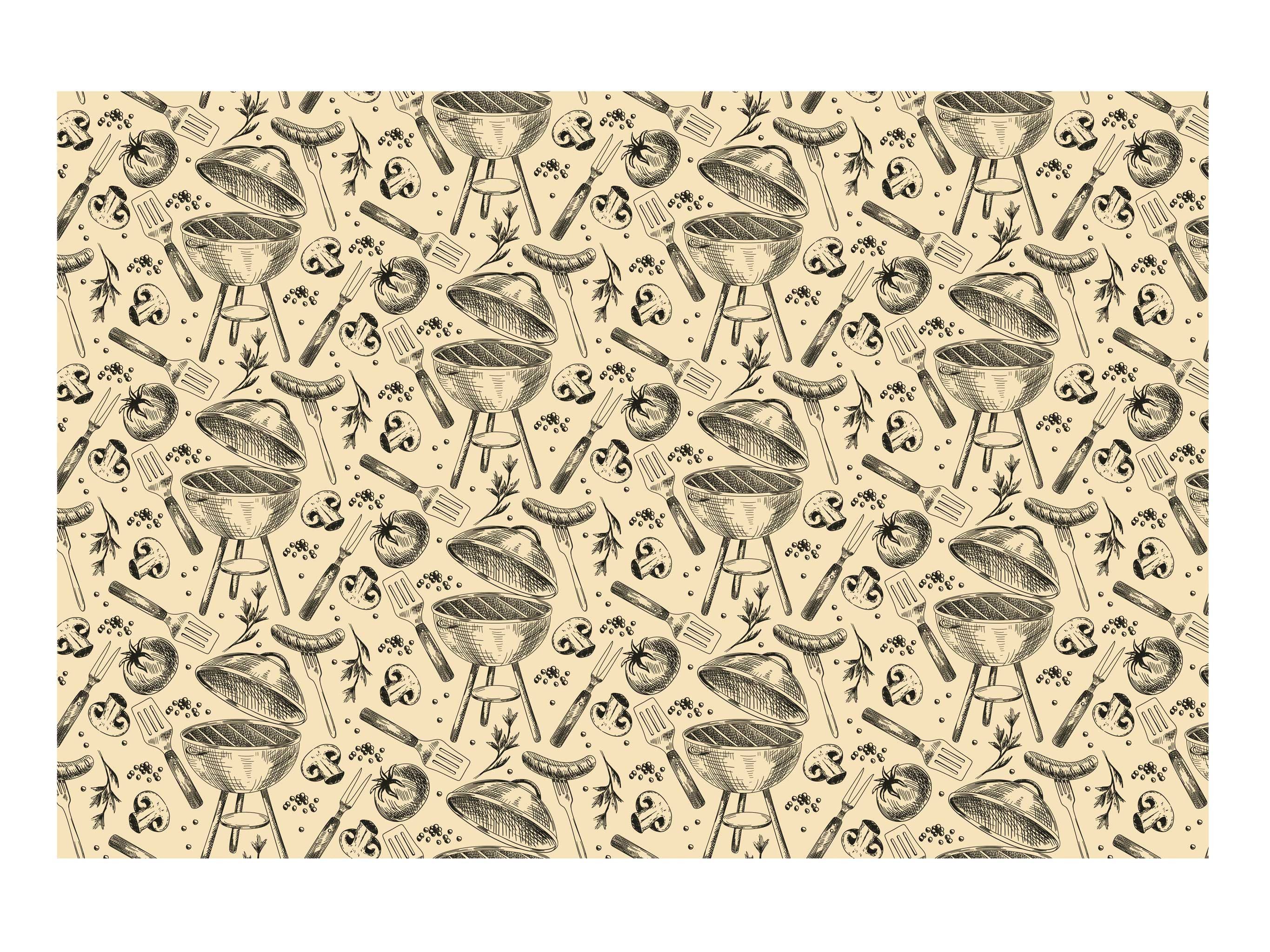 partydeco Tischdecke, Papiertischdecke 180x120 cm - Grill BBQ Tischdeko Creme Schwarz