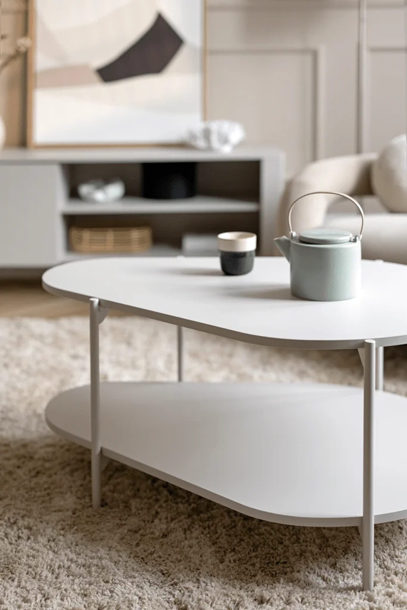 Beautysofa Couchtisch LUME MM-8 -zweistufige Struktur, Design-Wohnzimmertisch mit 2 Ablageflächen in organischer Form