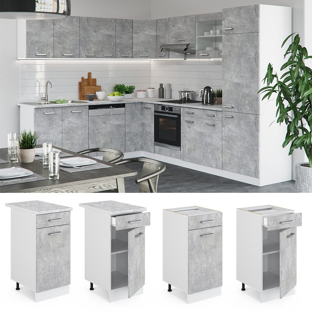 Vicco Unterschrank R-Line, Beton/Weiß, 40 cm ohne Arbeitsplatte (1-St)