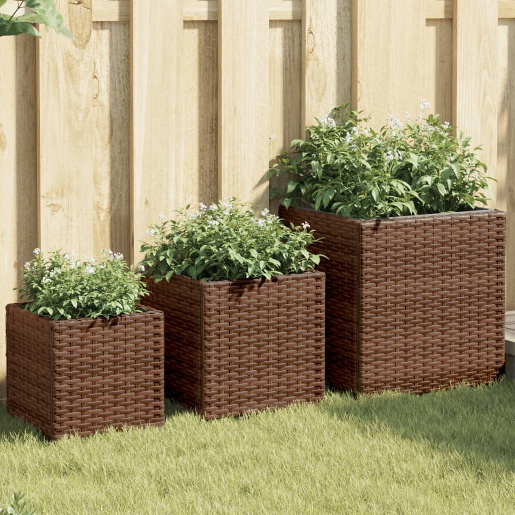 vidaXL Blumentopf Pflanzkübel 3 Stk. Braun Poly Rattan (1 St)