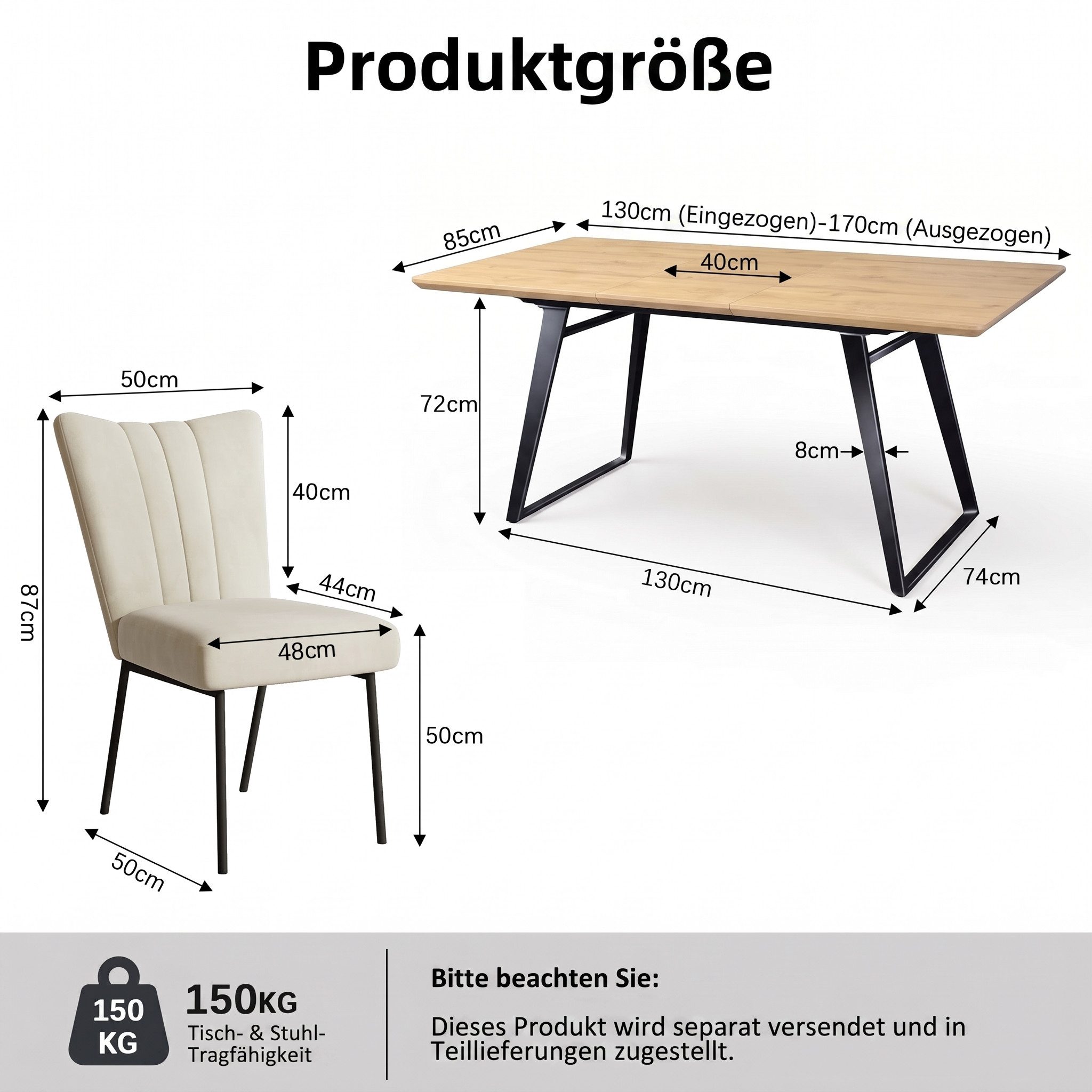 Jiexi Essgruppe Essgruppe ausziehbar MDF Eiche-Optik Tisch mit Samtstühlen