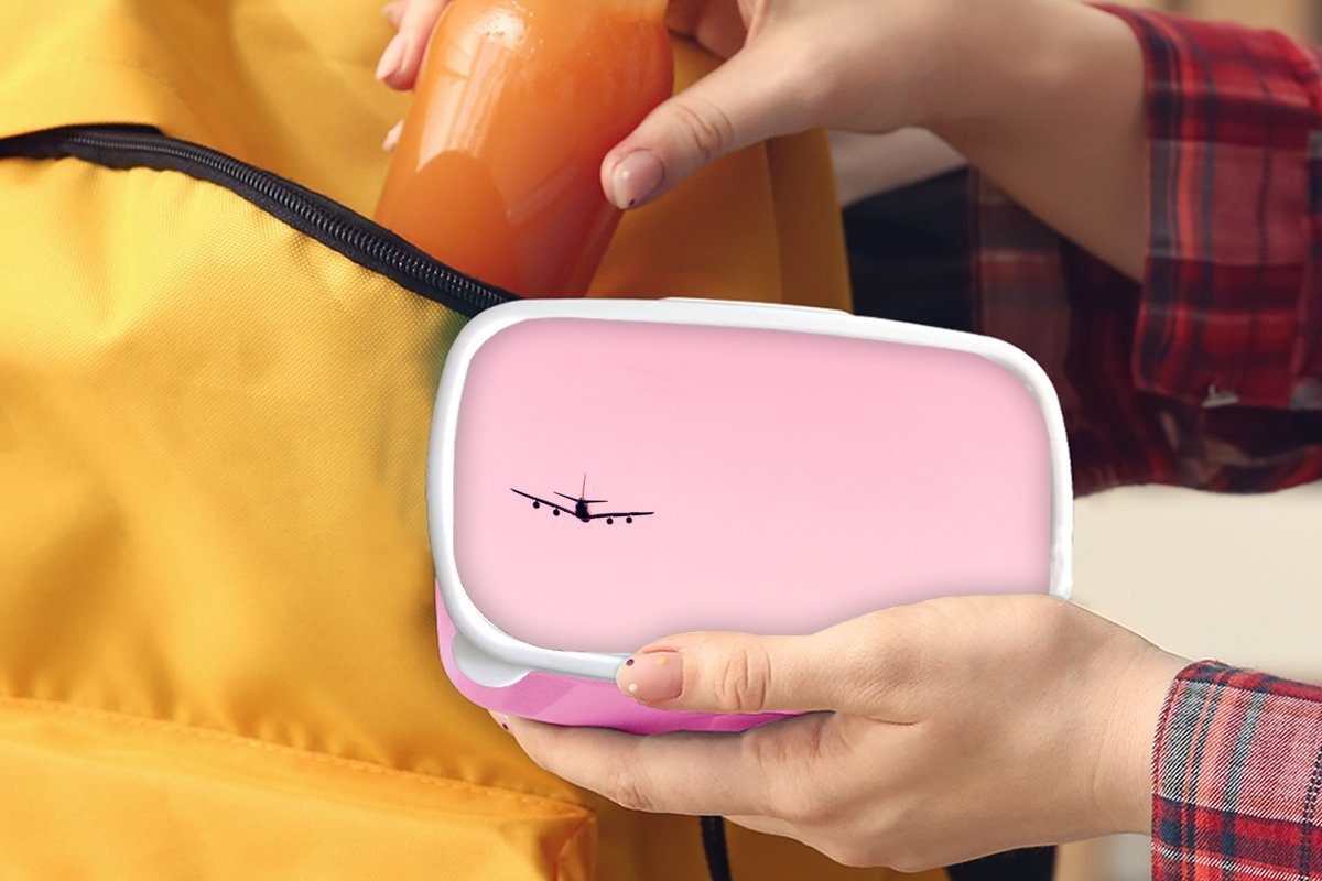 Flugzeug in einem Kunststoff, Brotbox für (2-tlg), Snackbox, Himmel, Brotdose Mädchen, Kunststoff Aufsteigendes Kinder, Erwachsene, MuchoWow rosa Lunchbox
