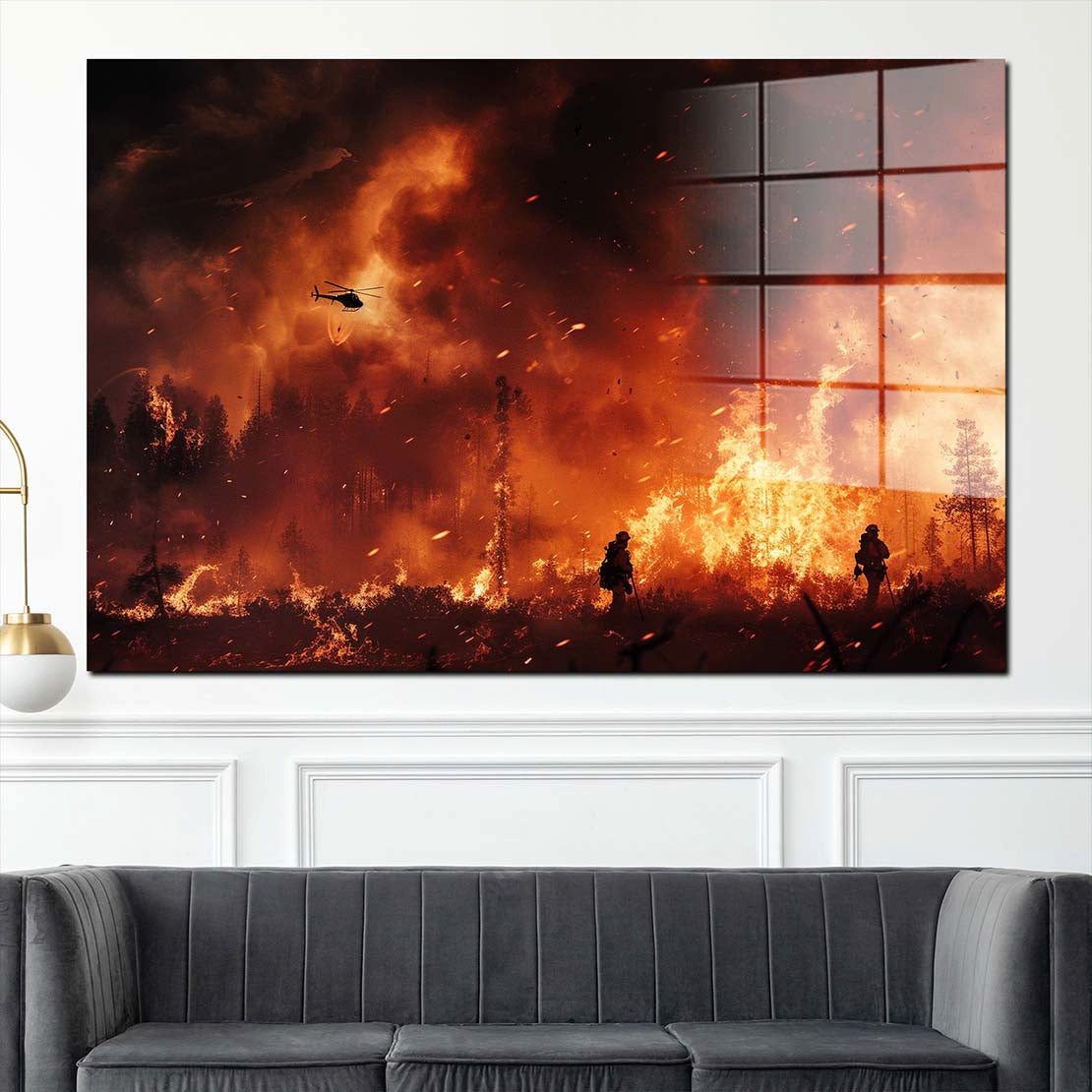 Artedinoi Acrylglasbild Feuerwehrmänner im Flammen Inferno Acrylglas Wandbild Bild Wanddeko XL