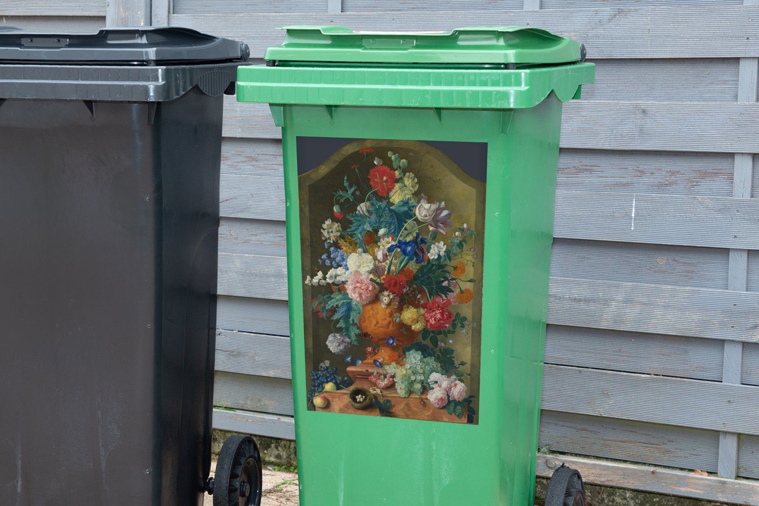 Gemälde Wandsticker (1 Abfalbehälter Jan einer in von Container, MuchoWow van Mülltonne, Blumen St), Mülleimer-aufkleber, Huysum Sticker, - Terrakotta-Vase