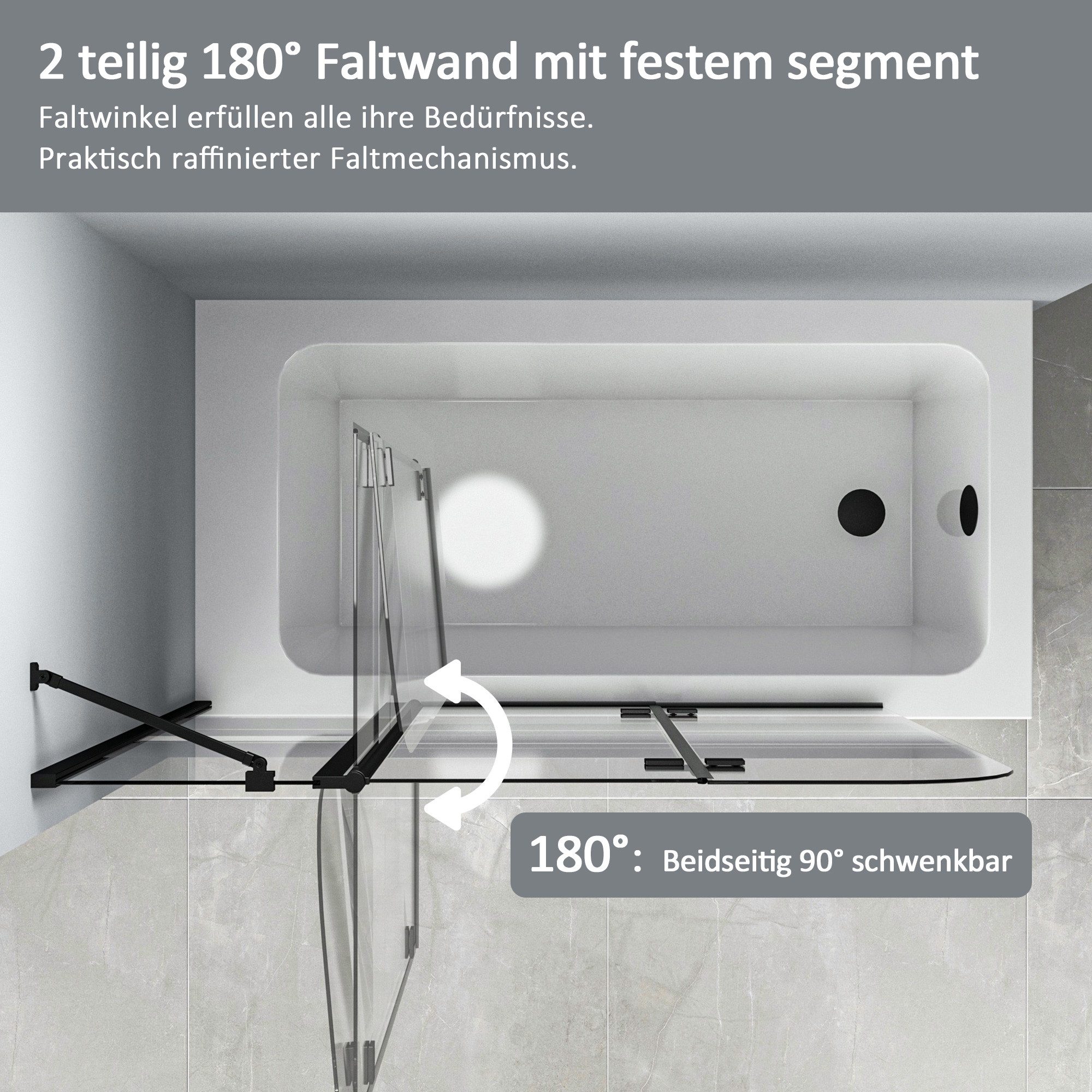 Boromal Badewannenaufsatz Schwarz Duschwand für Badewanne günstig online kaufen